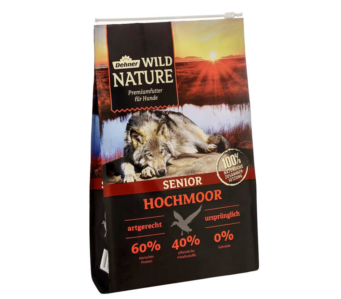 Dehner Wild Nature Hochmoor Senior Ente, 4 kg/12 kg, getreidefrei/zuckerfrei Ente, Trockenfutter für: Hunde, Trockenfutter für ältere Hunde