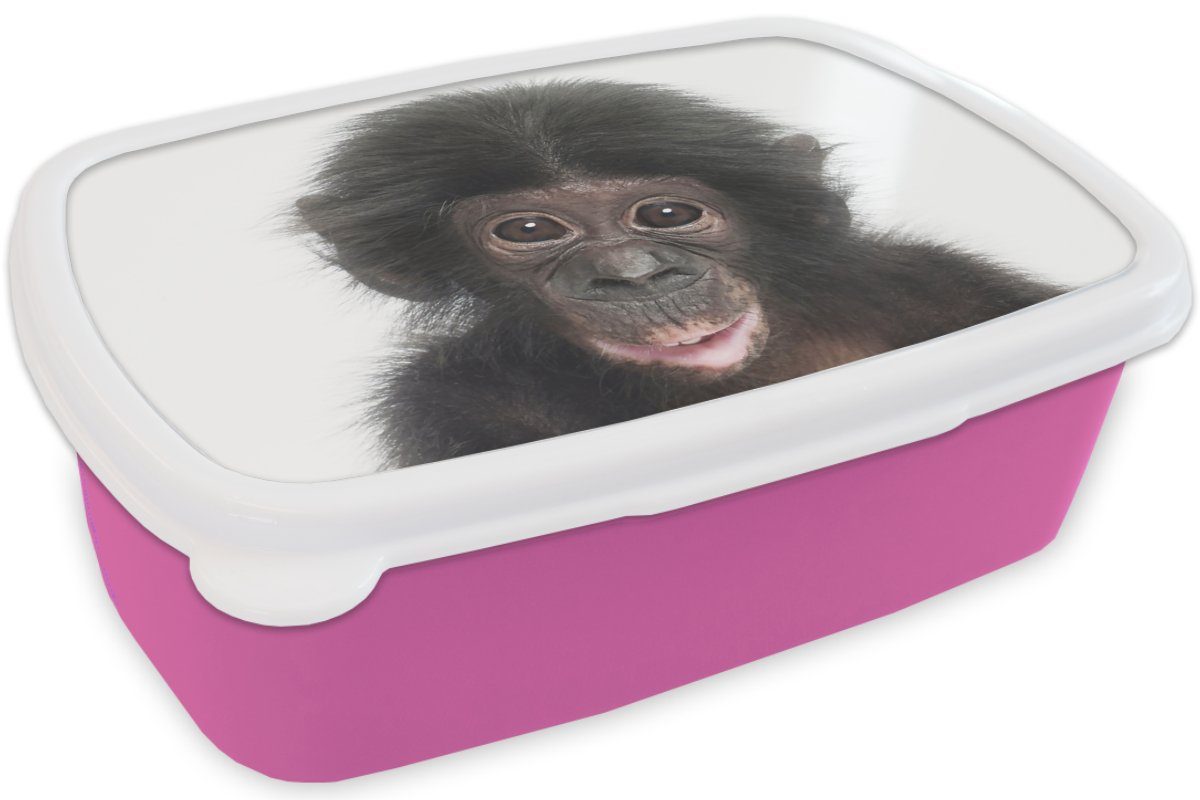 Schimpanse, Kunststoff, Kunststoff Erwachsene, Tiere rosa Kinder, Lunchbox Affe MuchoWow - Mädchen, Natur (2-tlg), Brotdose für Brotbox - - Snackbox,