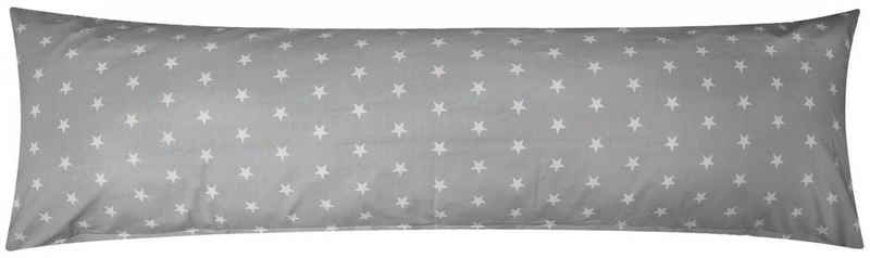 Seitenschläferkissenbezug, Heubergshop (1 Stück), Renforcé, 40x145cm, mit Reißverschluss auf der langen Seite, 100% Baumwolle - Sterne in grau, schwarz und weiß (376-5-B)