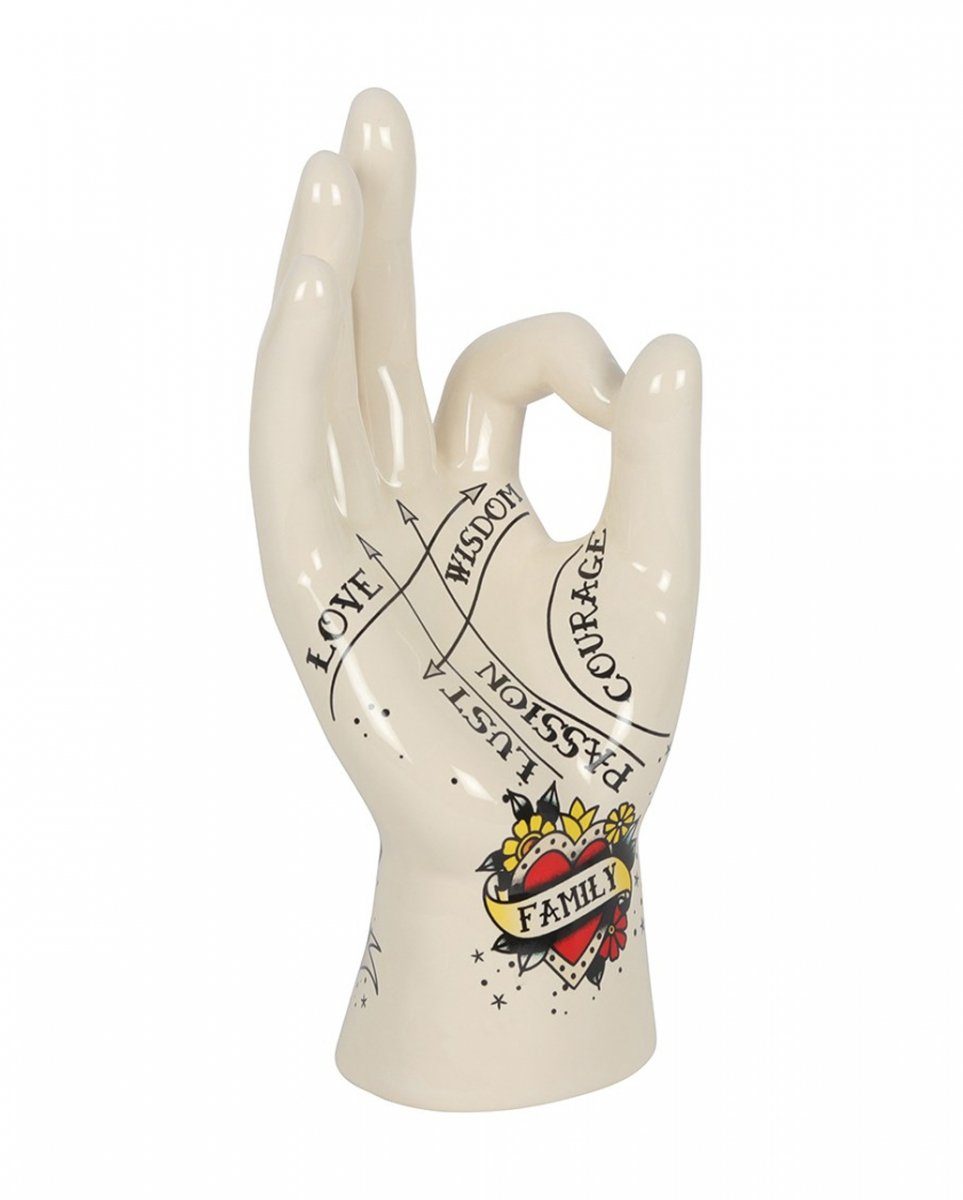 Horror-Shop Dekofigur Hand mit Wahrsage & Handlese Symbolik & Tattoos