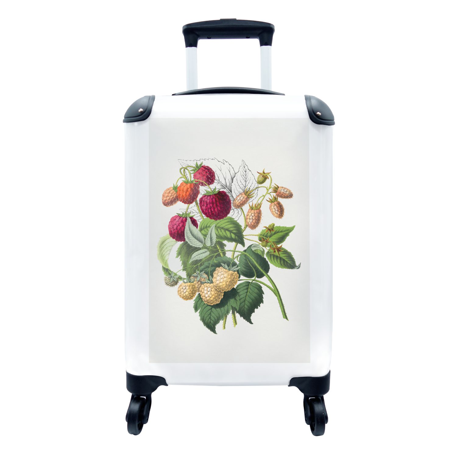 MuchoWow Handgepäckkoffer Himbeeren - Obst - Lebensmittel, 4 Rollen, Reisetasche mit rollen, Handgepäck für Ferien, Trolley, Reisekoffer