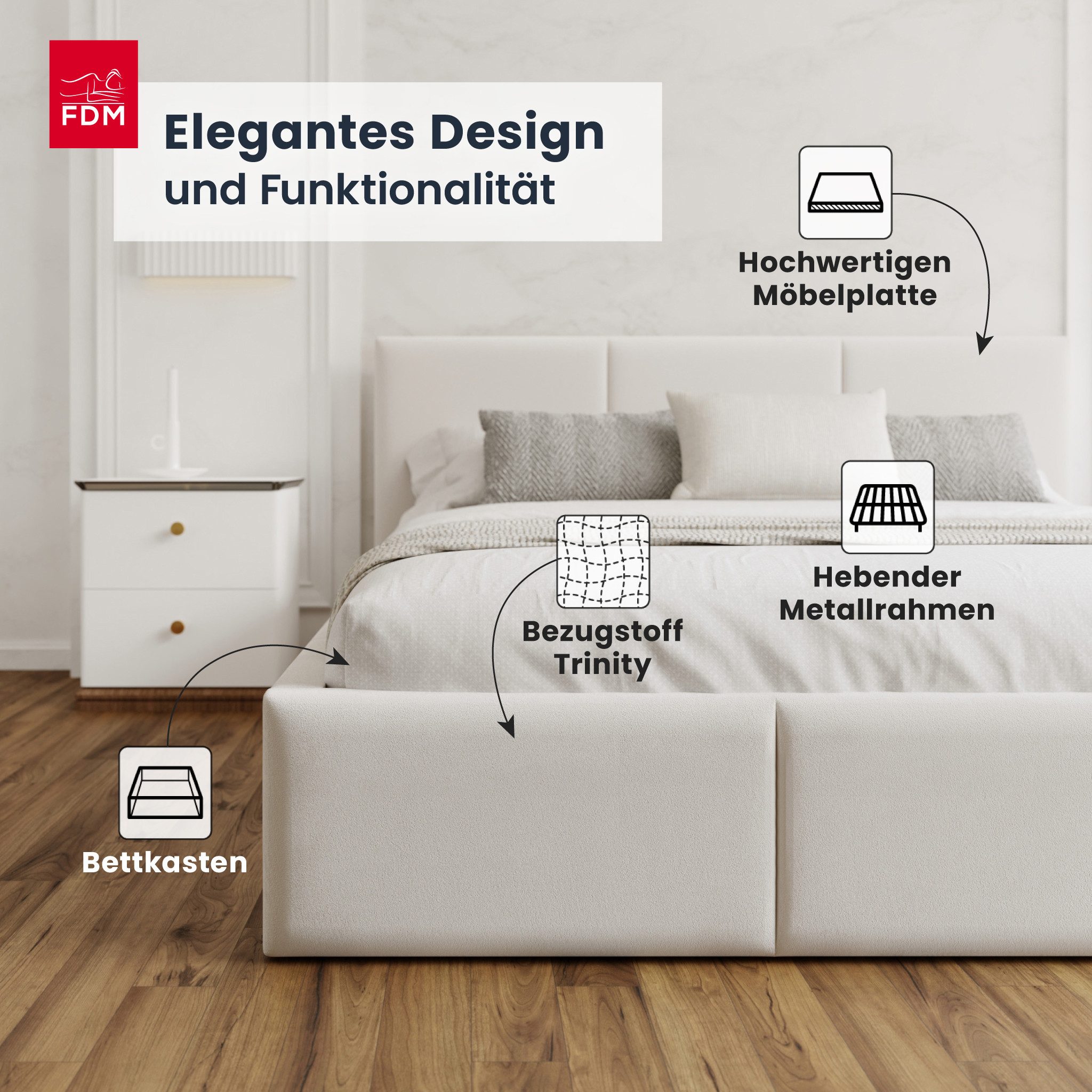 FDM Polsterbett BELORA modern mit Bettkasten MADE IN EU - mit Trinity Velours Bezug (verfügbar 90x200 120x200 140x200 160x200 180x200cm, Bettrahmen, Bett, mit g – Bild 3 von 5