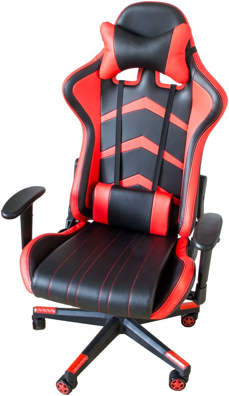 NATIV Haushalt Gaming-Stuhl Gaming-Stuhl mit Nachen- und Rückenkissen (Stück), Nacken- und Rückenkissen verstellbar, Racing Design, verstellbare Rückenlehne, Wipp-Mechanismus rot-schwarz