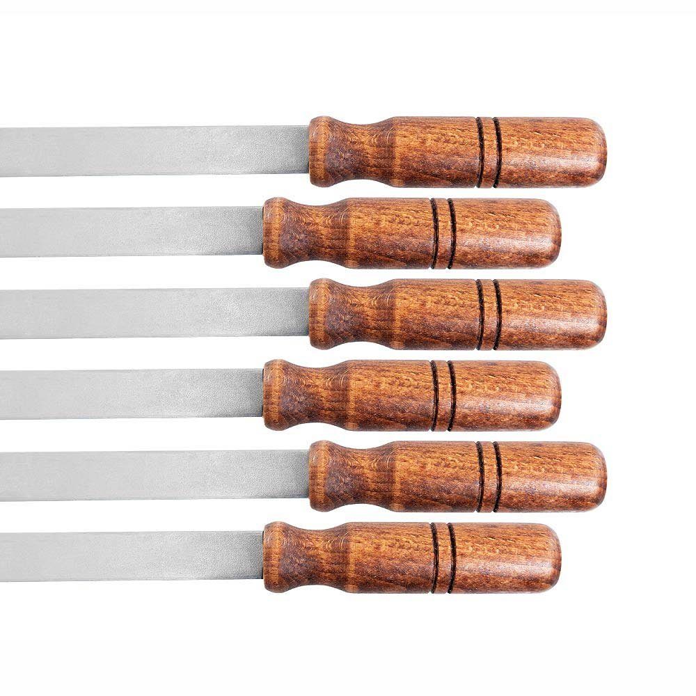 BEM Schaschlikspieße ADANA Premium Grillspieße mit Tasche (Edelstahl Grillspieße für Kebab Schaschlik und Fleisch, 6-St., 60 cm lang mit Holzgriffen und Aufbewahrungstasche), ideal für Adana Kebab Rumpsteak Schweinelende Lamm Schweinenacken