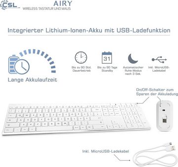 TECKNET kabellos in weiß perfekt für Office PC, Laptop, Multimedia Tastatur- und Maus-Set, mit QWERTZ Layout bestehend aus Funktastatur Funk Maus undUSBLadekabel