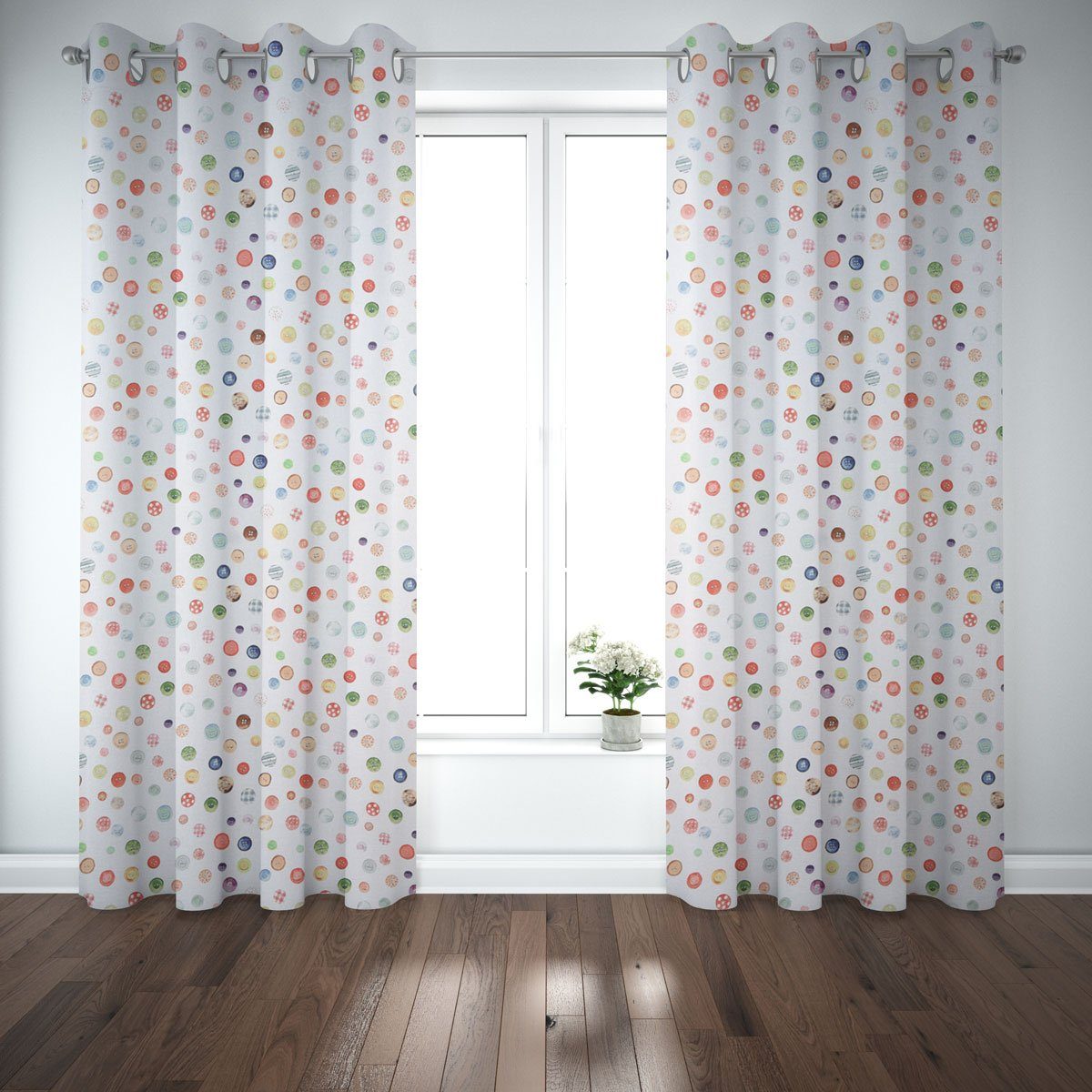 SCHÖNER LEBEN. Vorhang Gardine Digitaldruck Nähen Knöpfe ecru multi 245cm, Ösen, blickdicht, Baumwolle, Digitaldruck