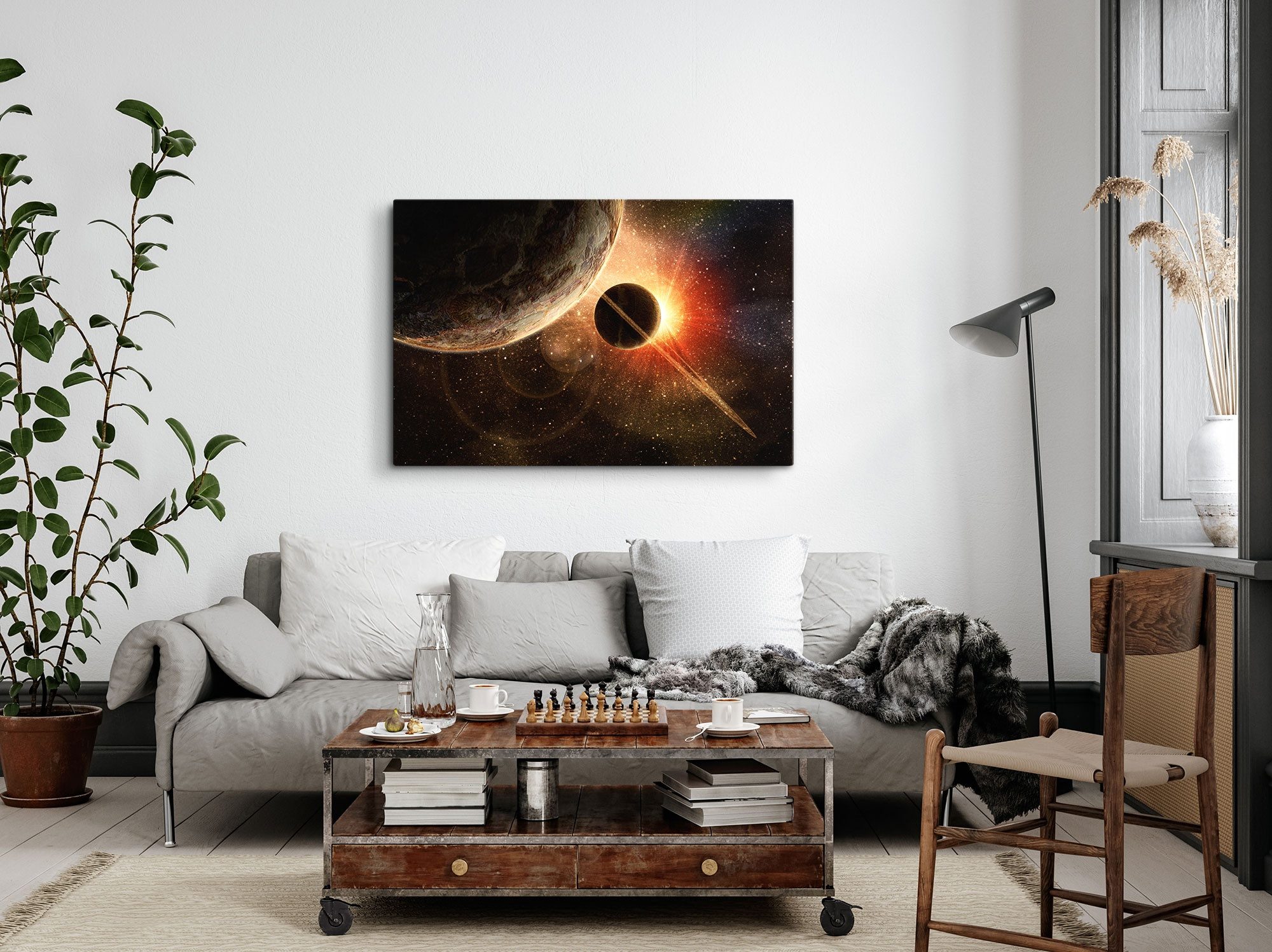 Sinus Art Leinwandbild 120x80cm Wandbild auf Leinwand Planeten Sterne Galaxie Weltraum All Ko, (1 St)