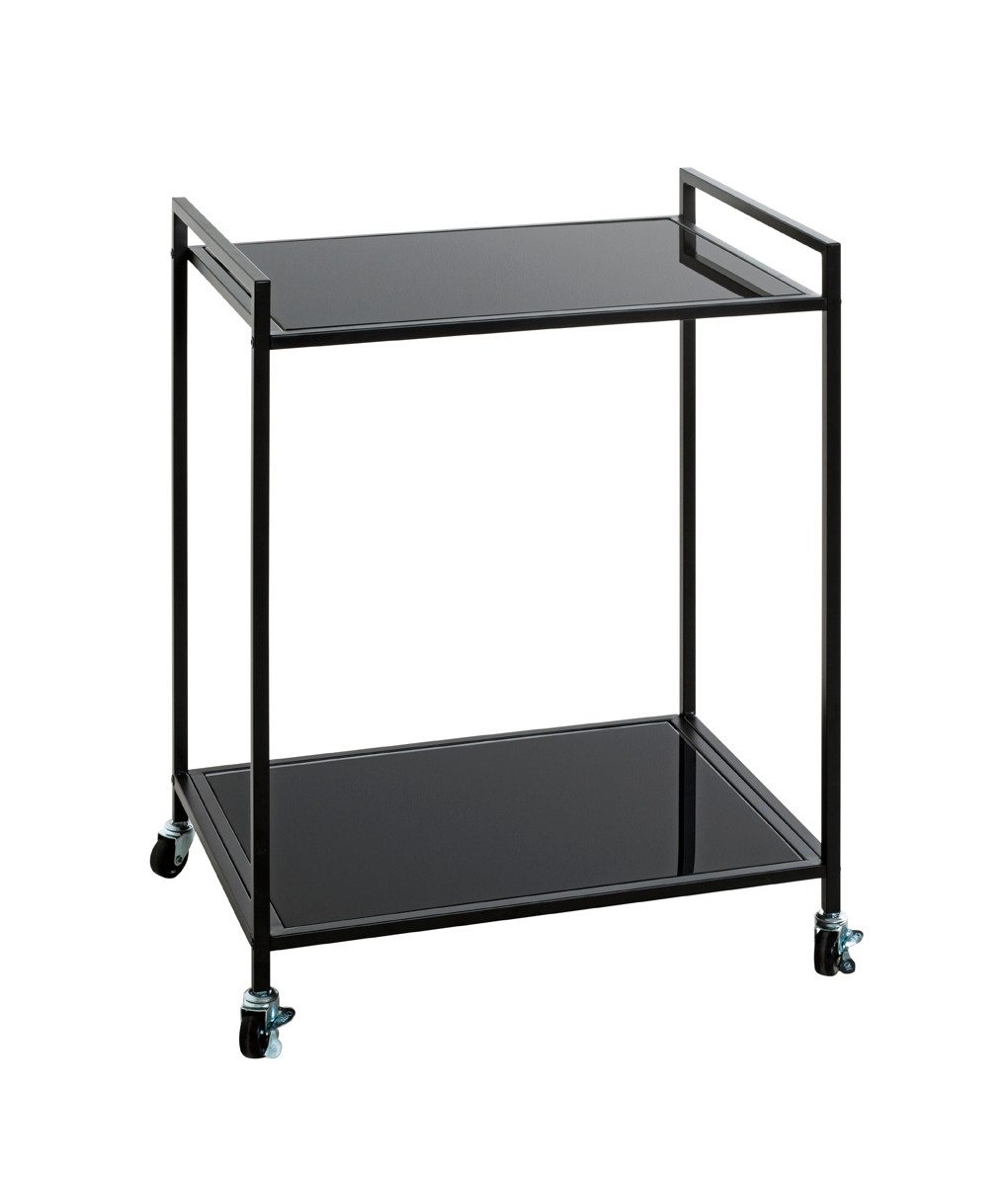 HAKU Beistelltisch Beistelltisch Rollen schwarz-Sofatisch Sicherheitsglas-B50xH69xT36cm (1 Stück), Beistelltisch aus Metall