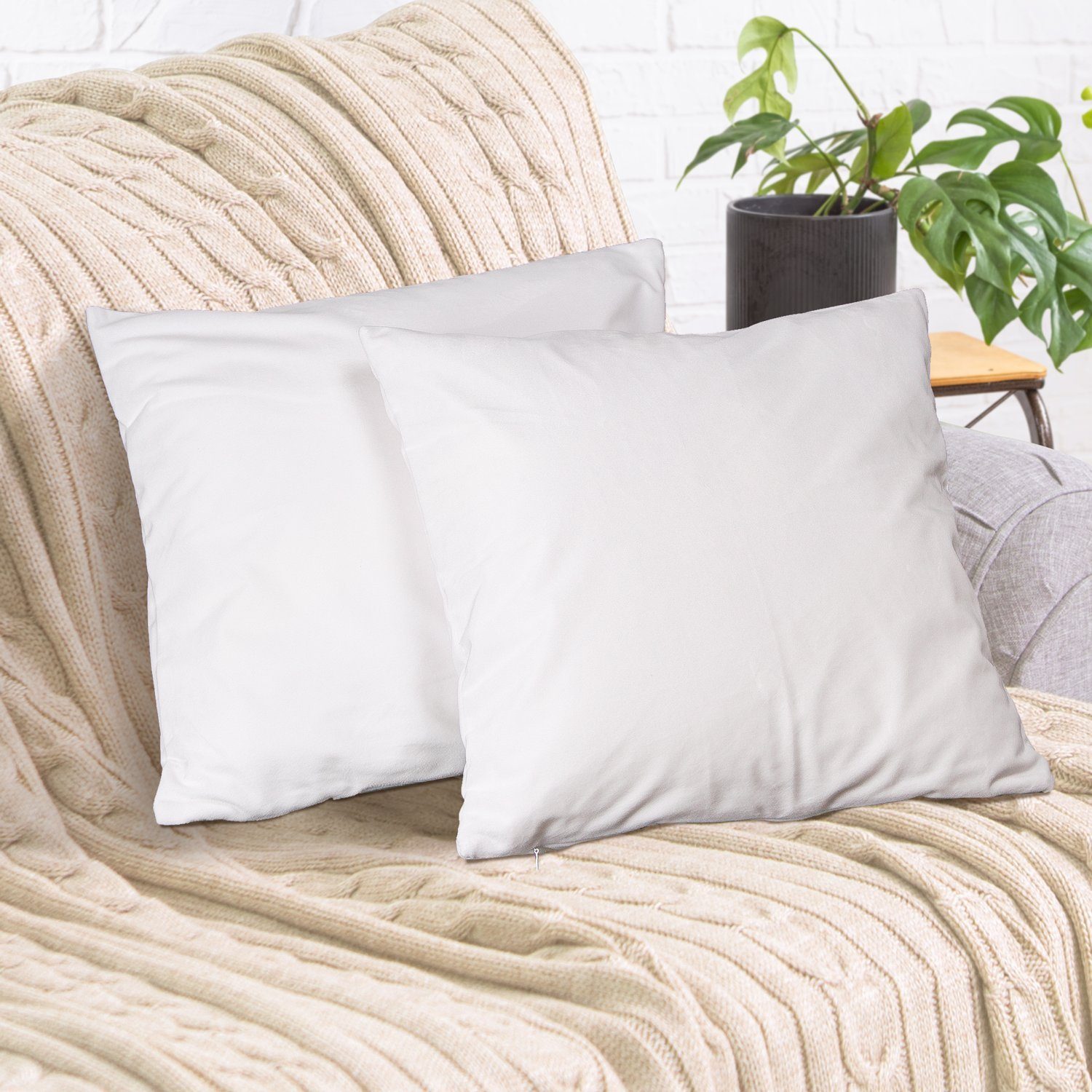 Cozyor Kissenbezug Samt Kissenhülle in diversen Größen & Farben, Sofakissen Bezug, (2 Stück), weiß Purity, weiches Samtkissen 40x40 cm mit Reißverschluss