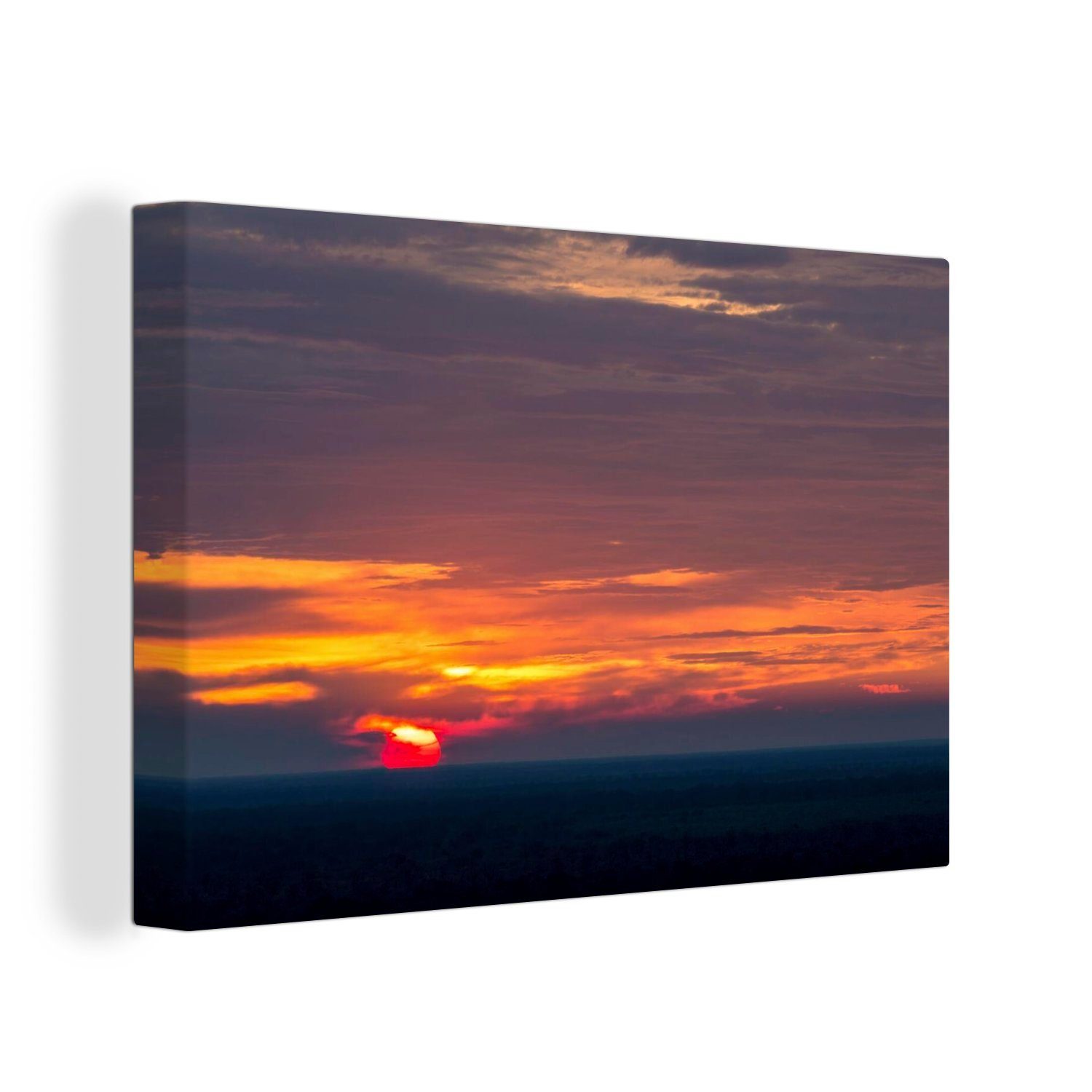 OneMillionCanvasses® Leinwandbild Sonnenaufgang in der afrikanischen Savanne im Chobe-Nationalpark, (1 St), Wandbild Leinwandbilder, Aufhängefertig, Wanddeko, 30x20 cm
