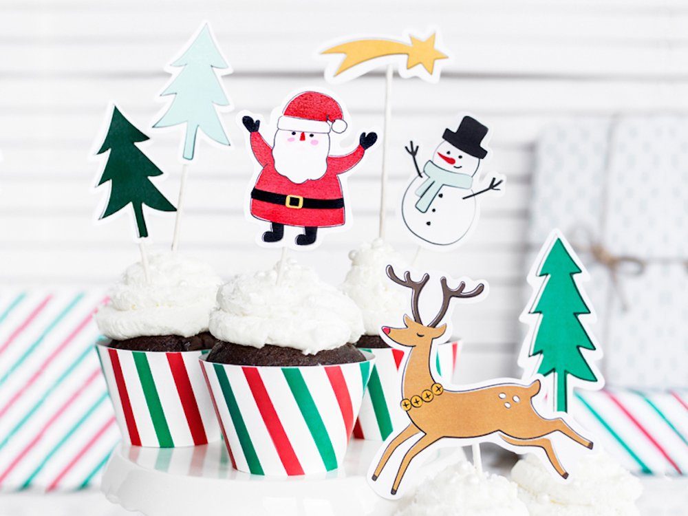 Einweggeschirr-Set weiß/rot/grün, Cupcake-Manschetten, Merry Xmas partydeco 6 S
