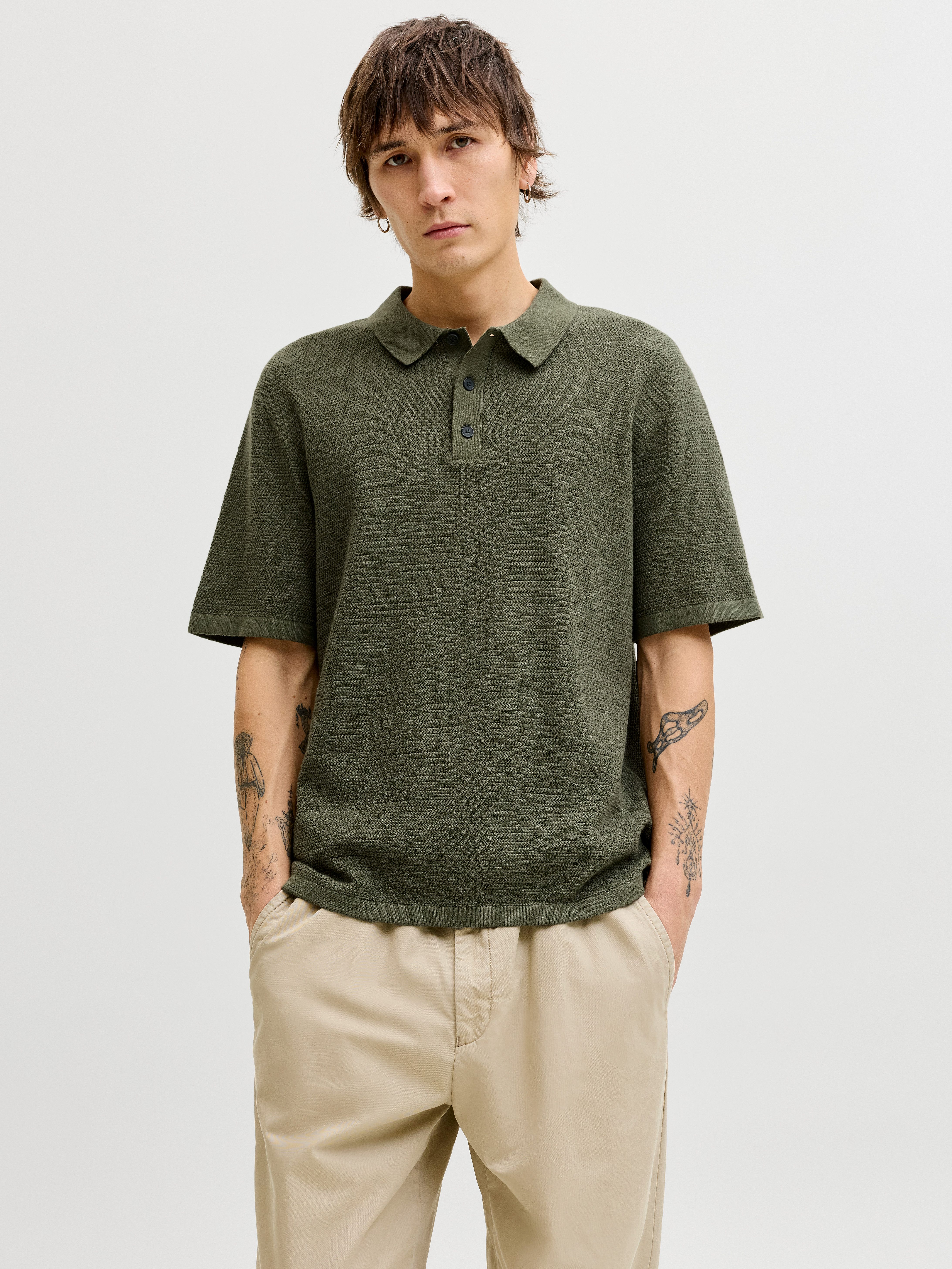 Jack & Jones Kurzarmpullover JJEGEORGE KNIT POLO SS SN mit Polo Kragen