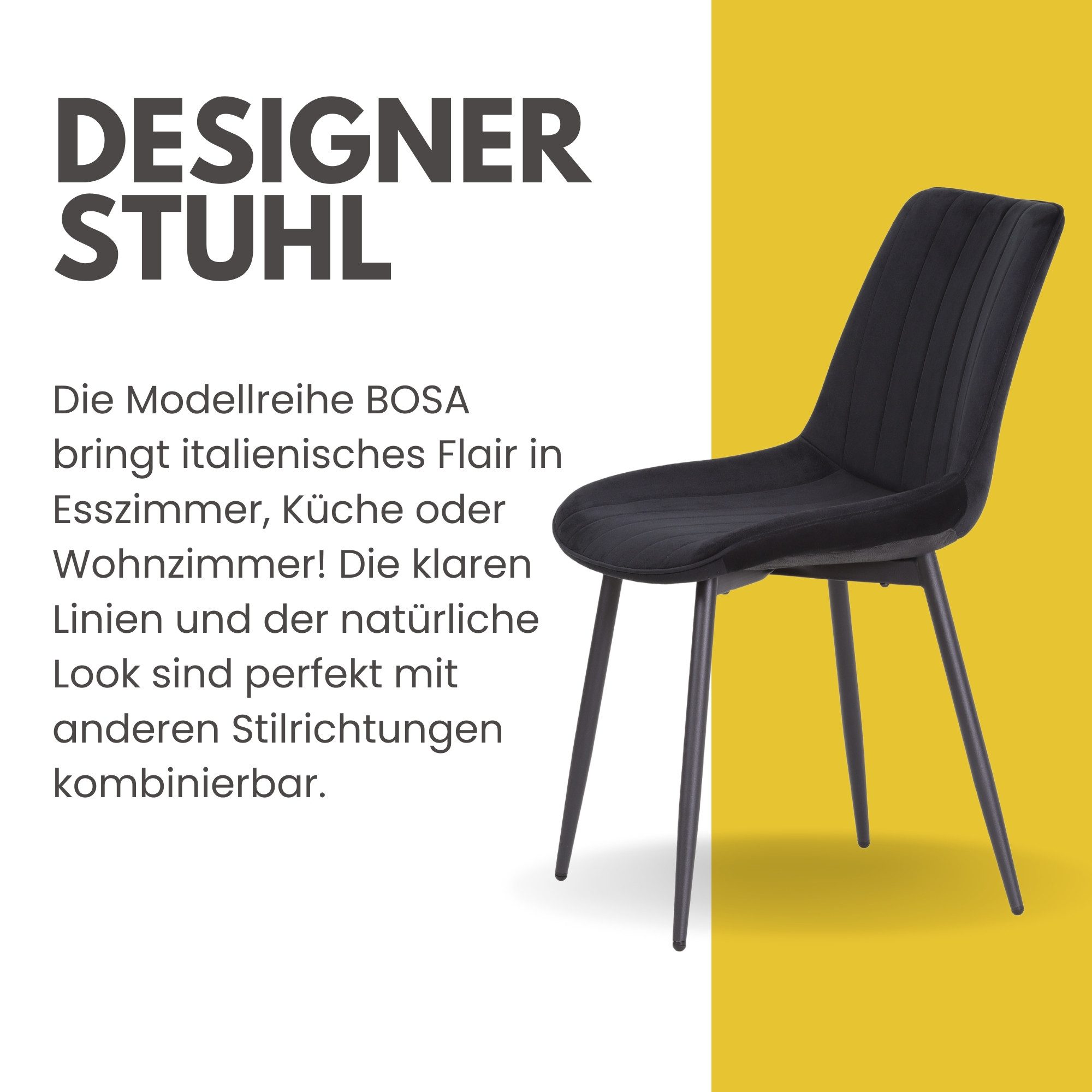 Albatros International Esszimmerstuhl Esszimmer Stühle 2 er Set BOSA, Stuhl Stühle Esszimmerstühle, Küche (2er Set, Schwarz, Samt Bezug), Küchenstuhl Küchenstüh – Bild 4 von 5