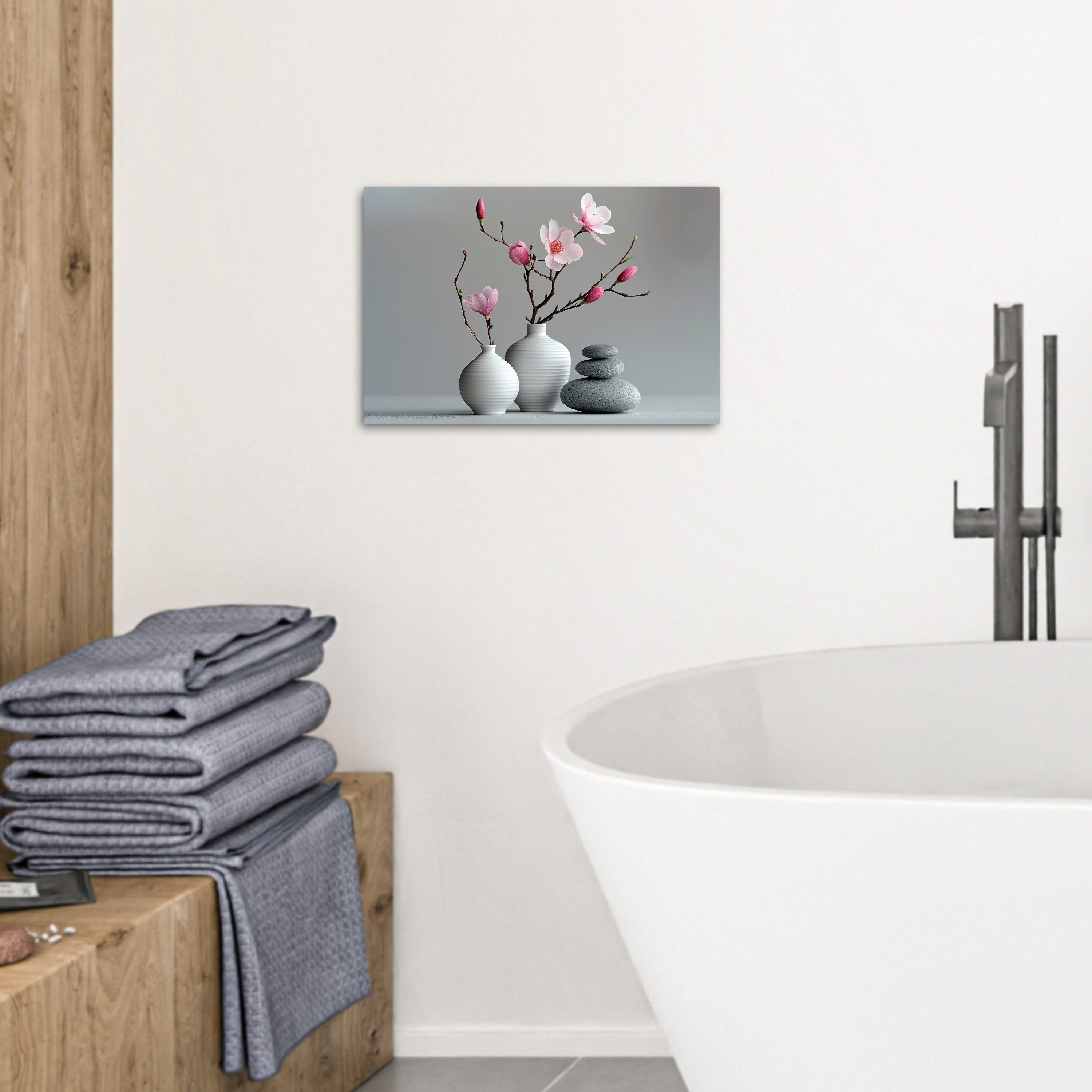 OneMillionCanvasses® Leinwandbild Magnolie - Blumen - Rosa - Zen-Steine, Fotodruck (1 St), Badezimmer Deko, Bilder WC, Toilette Wanddeko 20x30 cm – Bild 3 von 5