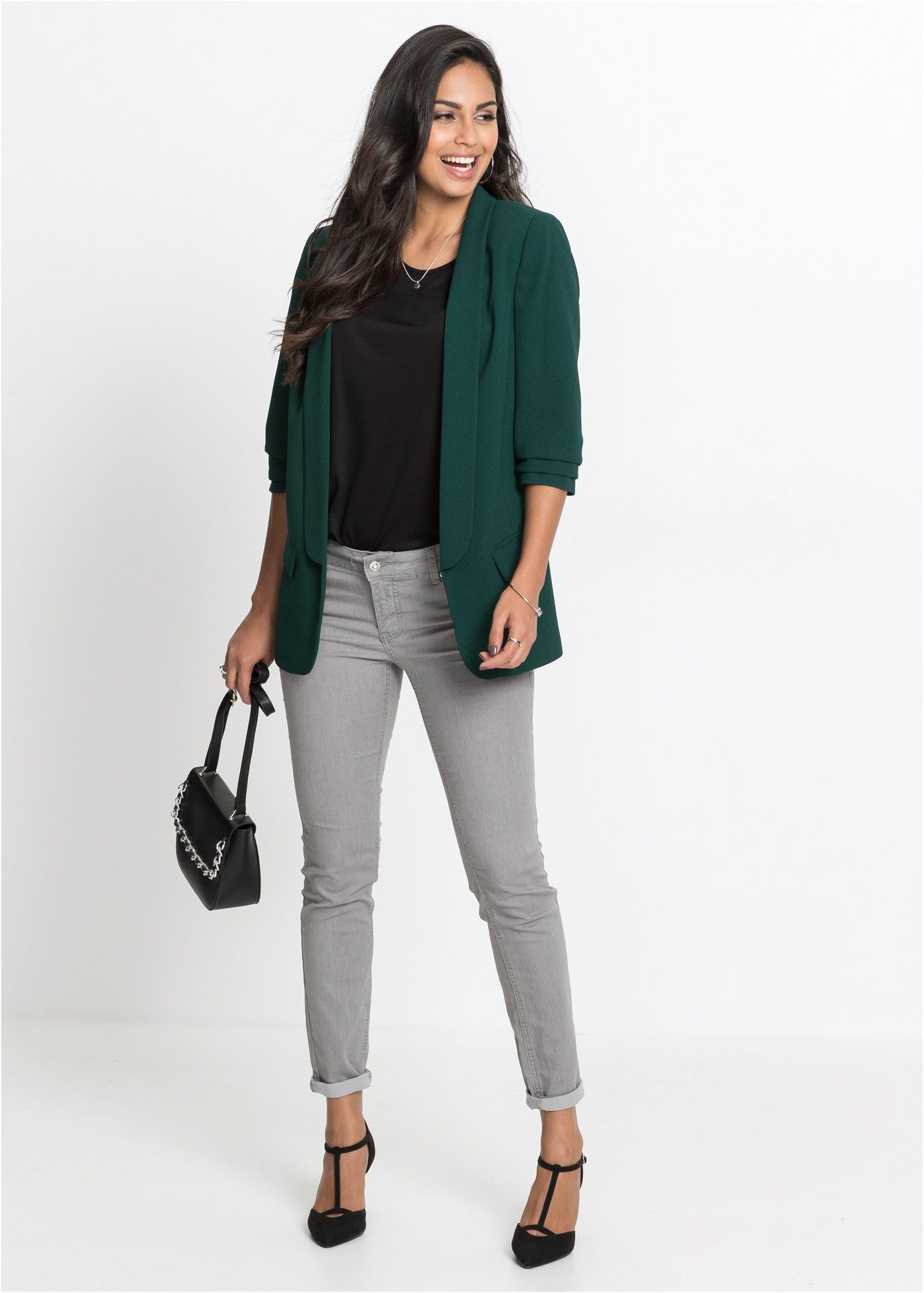 bonprix Longblazer festlicher Stil, taillierte Passform, aus Polyester und Elasthan