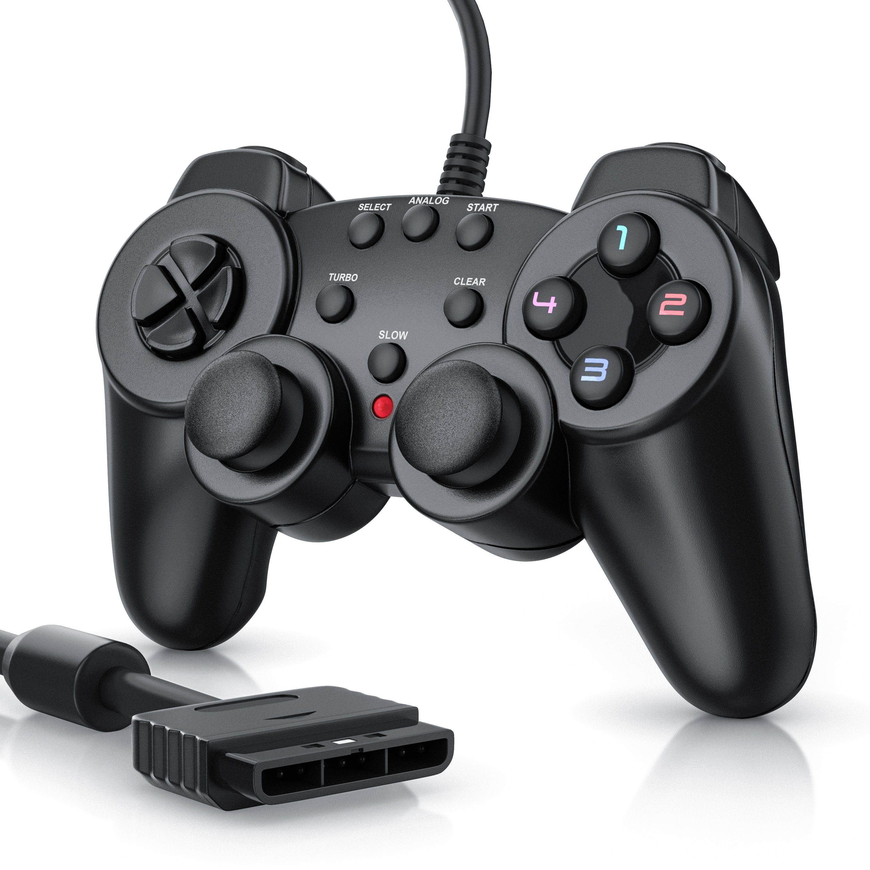 CSL PlayStation-Controller (1 St., PS2 Gamepad mit Dual Vibration (Rumble  Effekt)