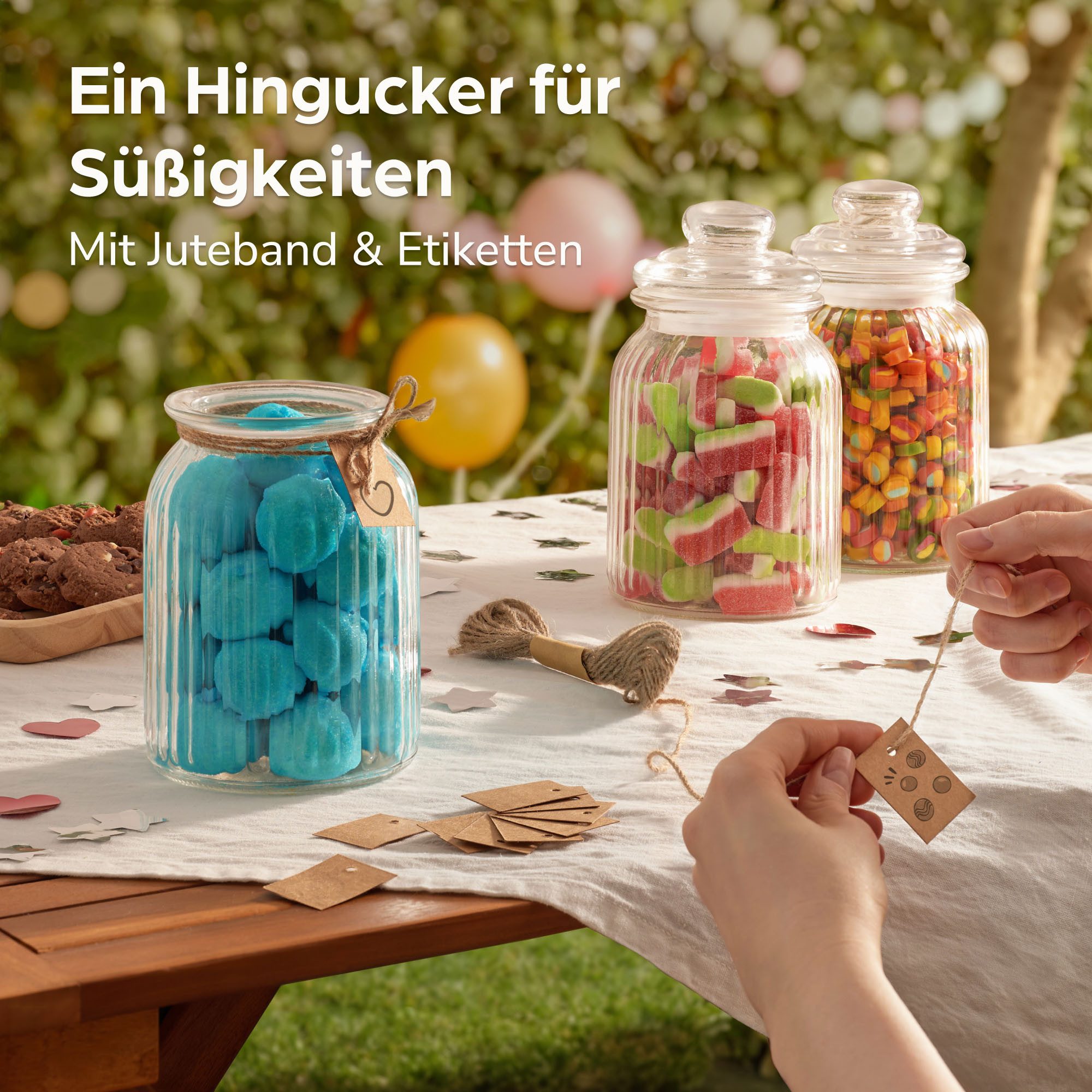 Praknu Vorratsglas 6er Set Bonbonglas mit Deckel Groß 1L - Candy Bar Gläser - Luftdicht, Glas, (Set, 6-tlg), Candy Bar Gläser - Luftdicht - Mit Etiketten - Für  – Bild 4 von 5