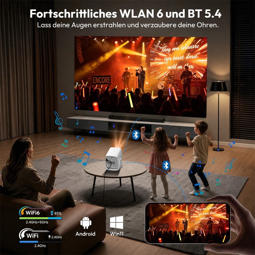 XGODY 2026 Neuer Smart Beamer 4k heimkino mit Android 14, Integrierte APP LCD-Beamer (1000 lm, 2500:1, 3840 x 2160(1000 ANSI) px, Autofokus, Full HD 1080P, unterstützt 8K-Decodierung Projektor) weiß