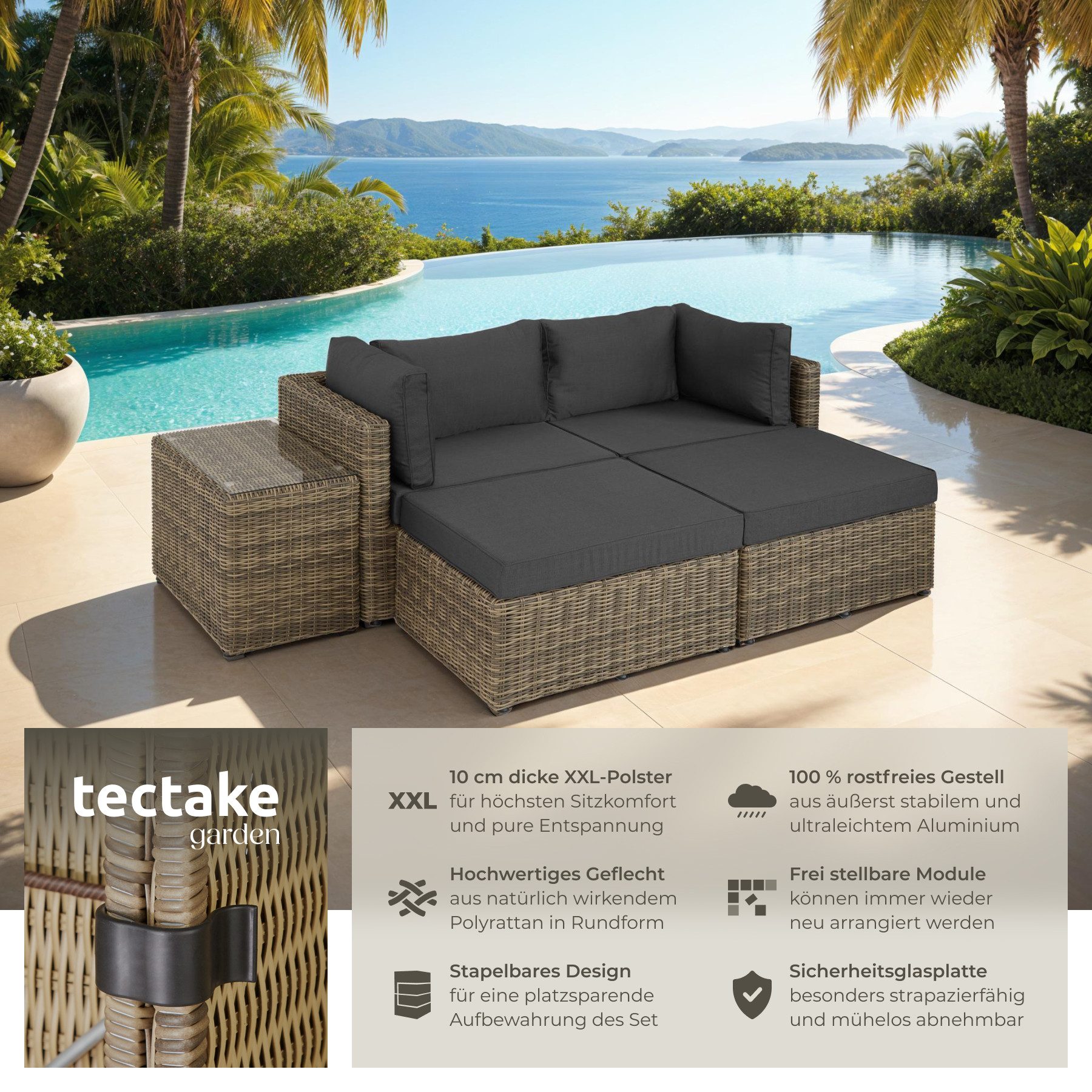 tectake Loungeset Rattan Lounge, (Set., 5-tlg), günstig online kaufen