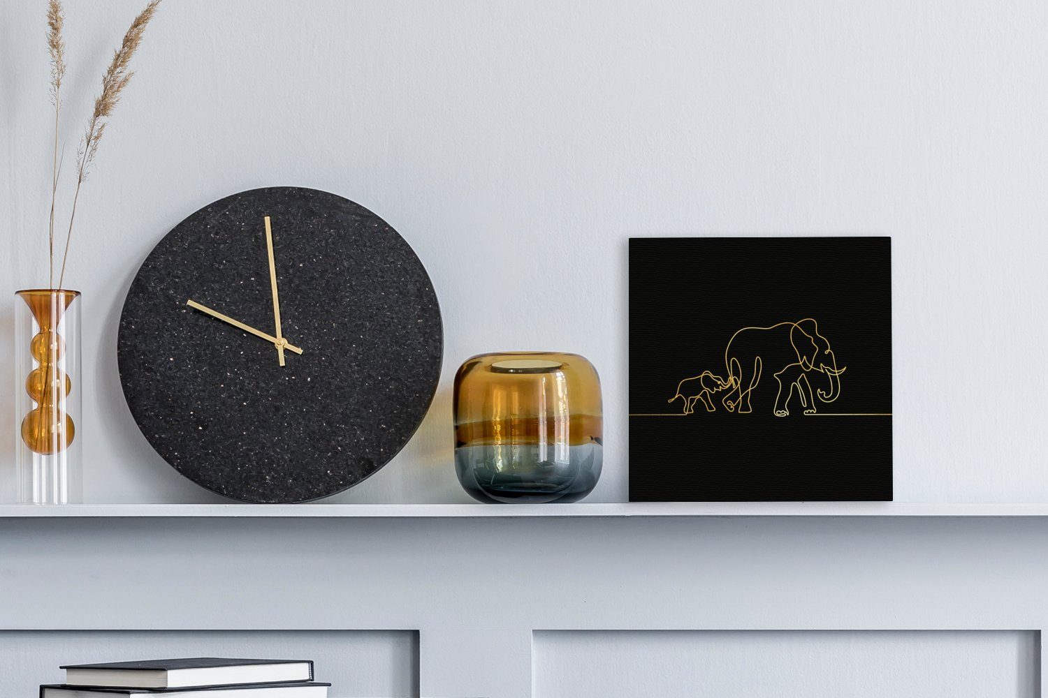 Gold - Einfach, - Bilder (1 St), Leinwand für Schlafzimmer Elefant Wohnzimmer Leinwandbild OneMillionCanvasses® Schwarz -
