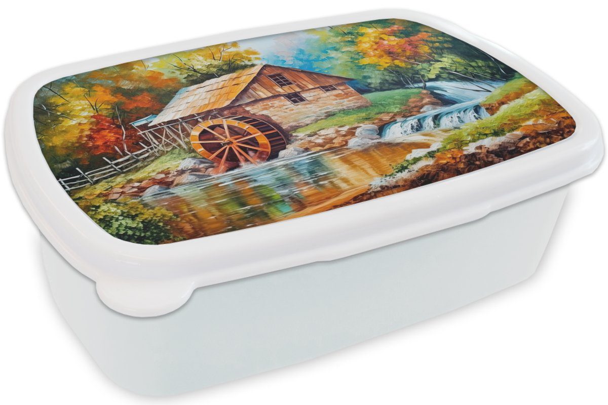 MuchoWow Lunchbox Landschaft und weiß - - Kinder Zuhause und - Herbst, Kunst Kunststoff, für - Erwachsene, Brotbox Malerei Jungs Mädchen für (2-tlg), Brotdose