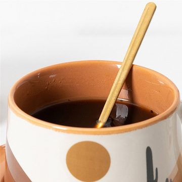 Dekorative Kaffeeservice Keramik Kaffeebecher, Tasse und Untertasse Set, Vintage Style (1-tlg), Teetasse mit Untertassen und Löffel, Ceramic Teetasse Set