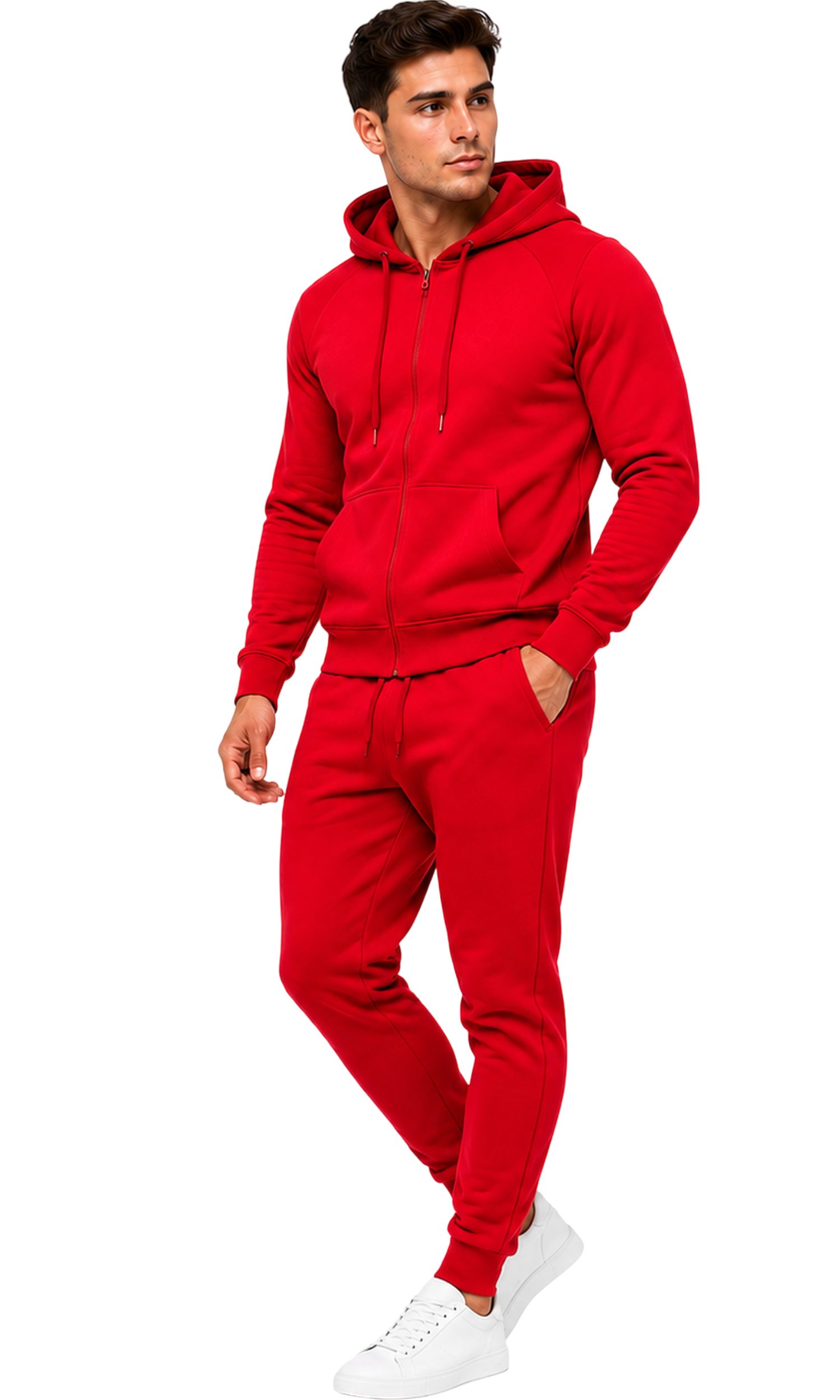 L.gonline Freizeitanzug Herren Jogginganzug einfarbig 100% BW 586 Rot 3XL (Kapuzenjacke mit Reißverschluss, Hose, 2-tlg), Fitness Freizeit Casual