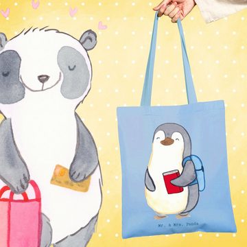 Mr. & Mrs. Panda Tragetasche Student Herz - Sky Blue - Geschenk, Beruf, Einkaufstasche, Stoffbeute (1-tlg), Lange Tragegriffe