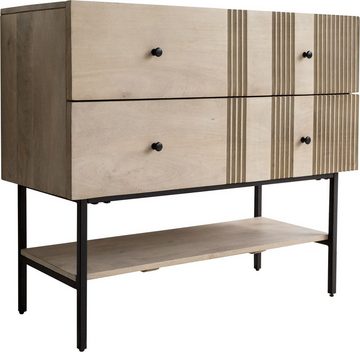 DELIFE Sideboard Neria, Mango White Wash 100 cm Metall Schwarz 2 Schubladen