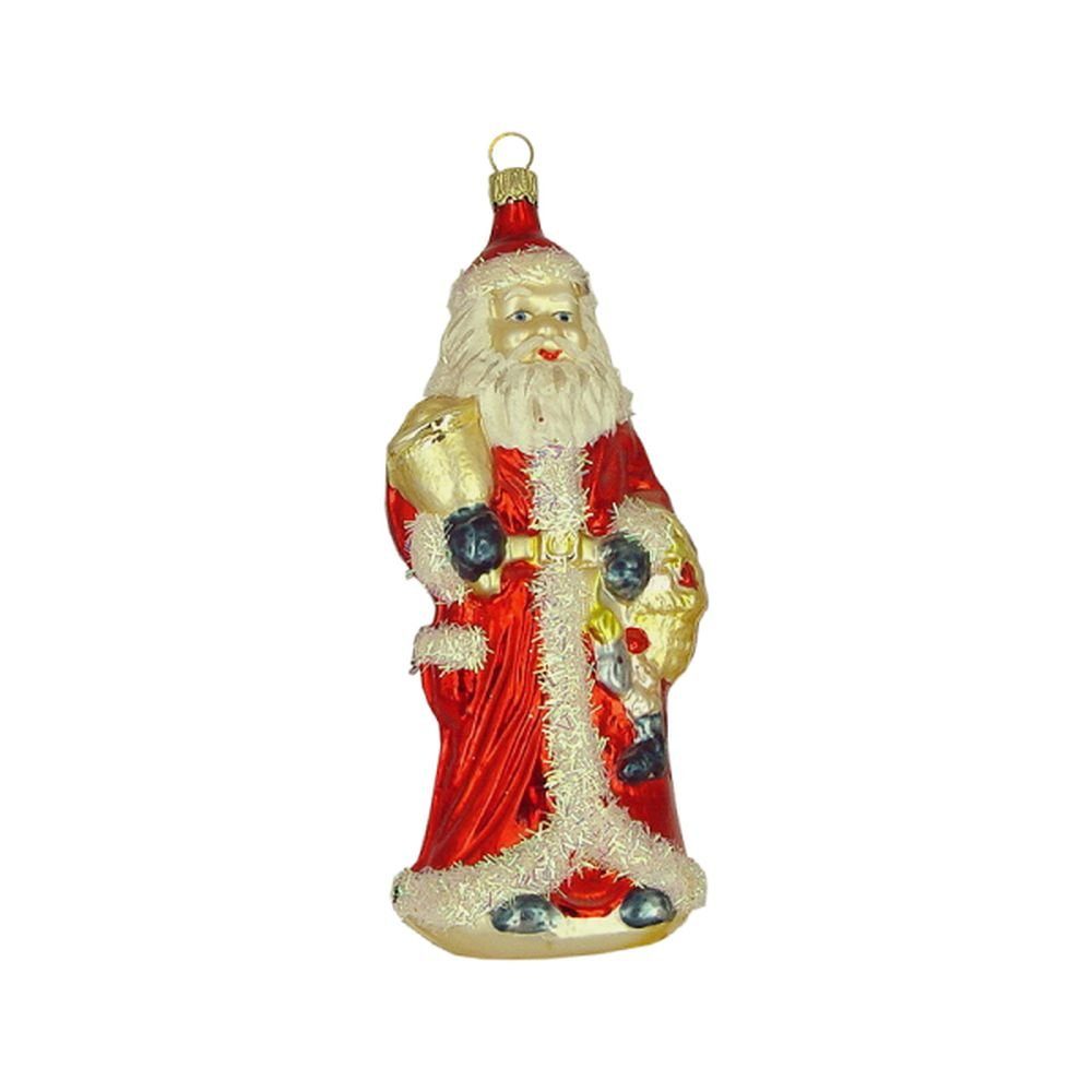 Haberland Glasschmuck Lauscha Christbaumschmuck Großer Weihnachtsmann mit Glocke und Mantel rot 16 cm Lauschaer Glas