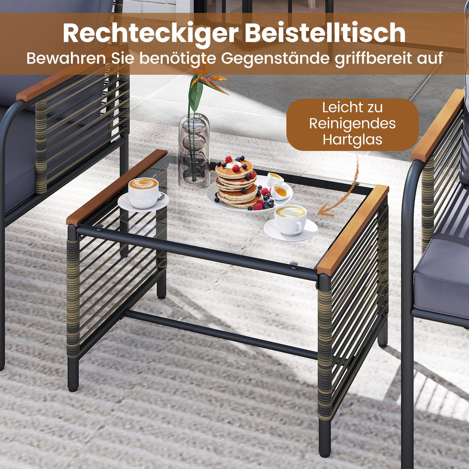 COSTWAY Gartenlounge-Set, (5-tlg), Gartenmöbel mit 2 Sessel, Ottomane, Tisch