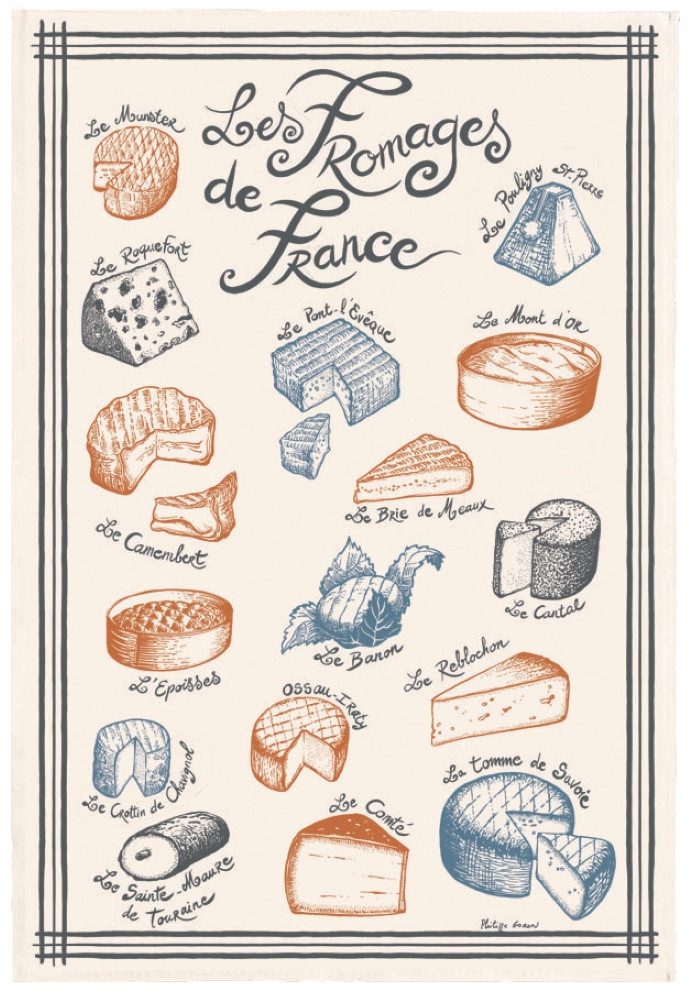 Winkler Geschirrtuch Geschirrtuch Fromages de France Ecru 48x72 cm, (1-tlg., 1 x Geschirrtuch), bedruckt