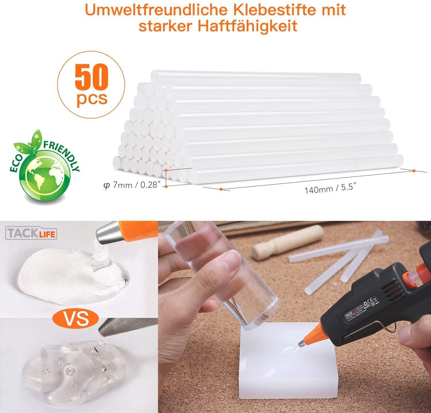 TACKLIFE Heißklebepistole, Mini Heißklebepistole 20W 50EVA Klebestifte
