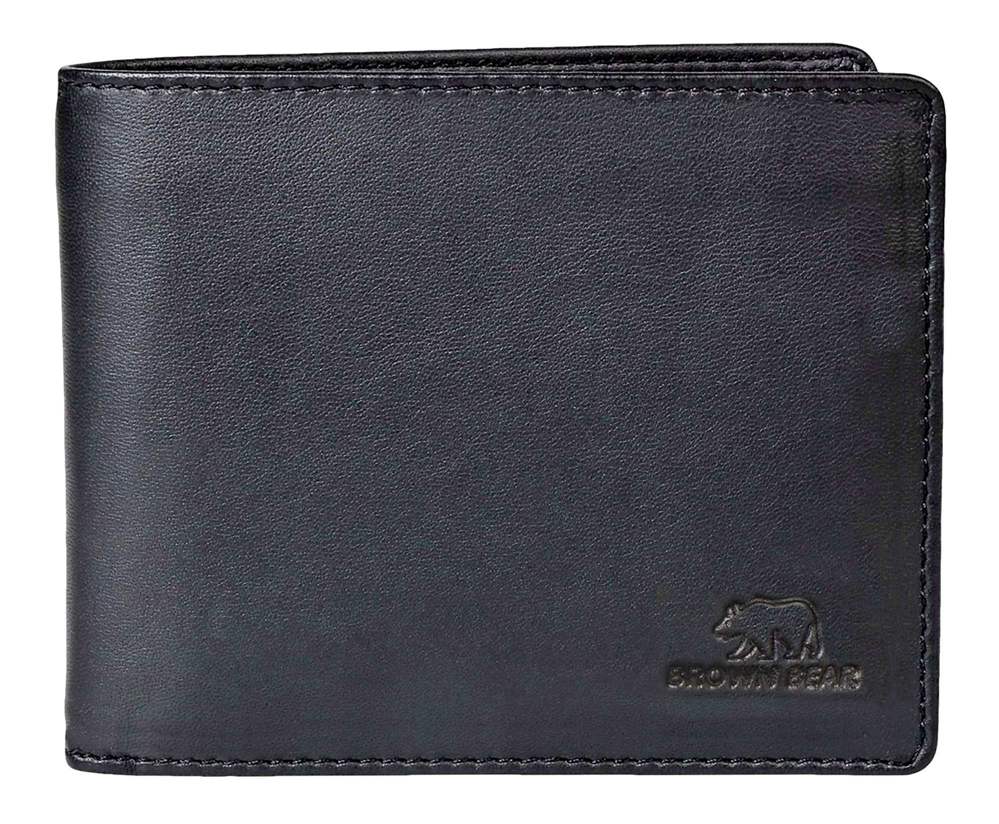 Brown Bear Geldbörse Modell 103 Herren Portemonnaie mit Netzfach, aus Echtleder mit 9 Kartenfächern Farbe Schwarz Schwarz Nappa