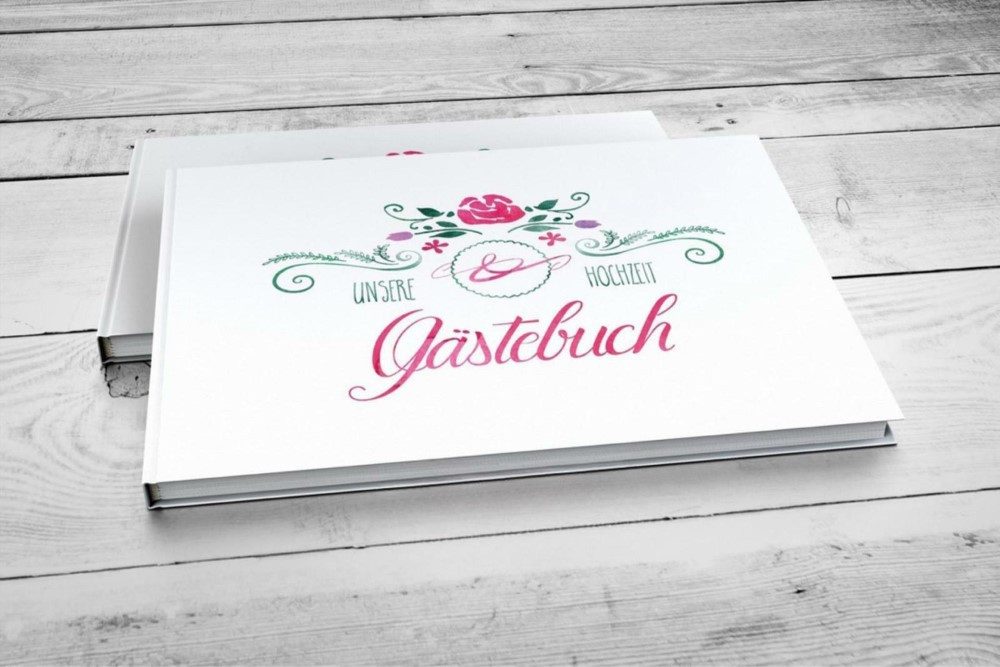 bigdaygraphix Notizbuch Gästebuch Hochzeit A4 quer Boho Rosen Flowers, Kreative Gestaltungsmöglichkeiten für unvergessliche Erinnerungen.