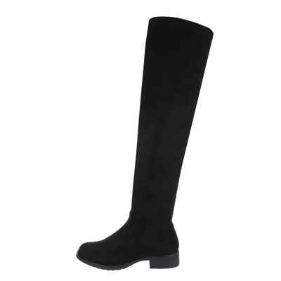 Ital-Design Damen Party & Clubwear Stiefel Blockabsatz Overknees in Schwarz