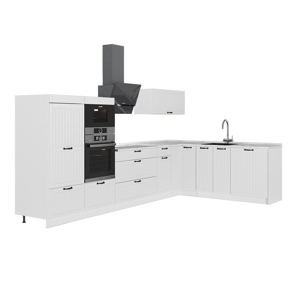 Vicco Winkelküche Fame-Line, Weiß Landhaus/Weiß, 347 x 51.6 cm ohne Arbeitsplatte