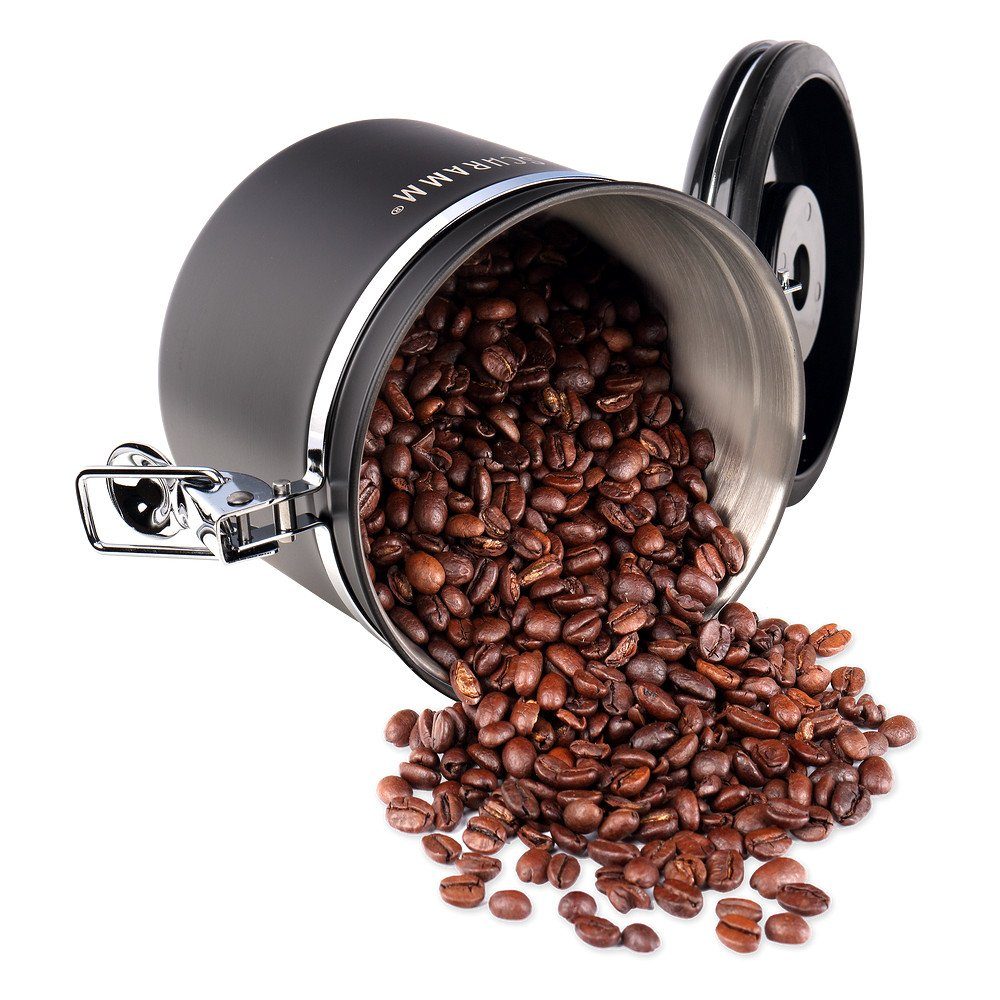 aus Kaffeebehälter Edelstahl Kaffeedosen schwarz 1200 10 in mit Höhe: 12cm Kaffeedose Schramm® Schramm Dosierlöffel Farben Kaffeedose ml