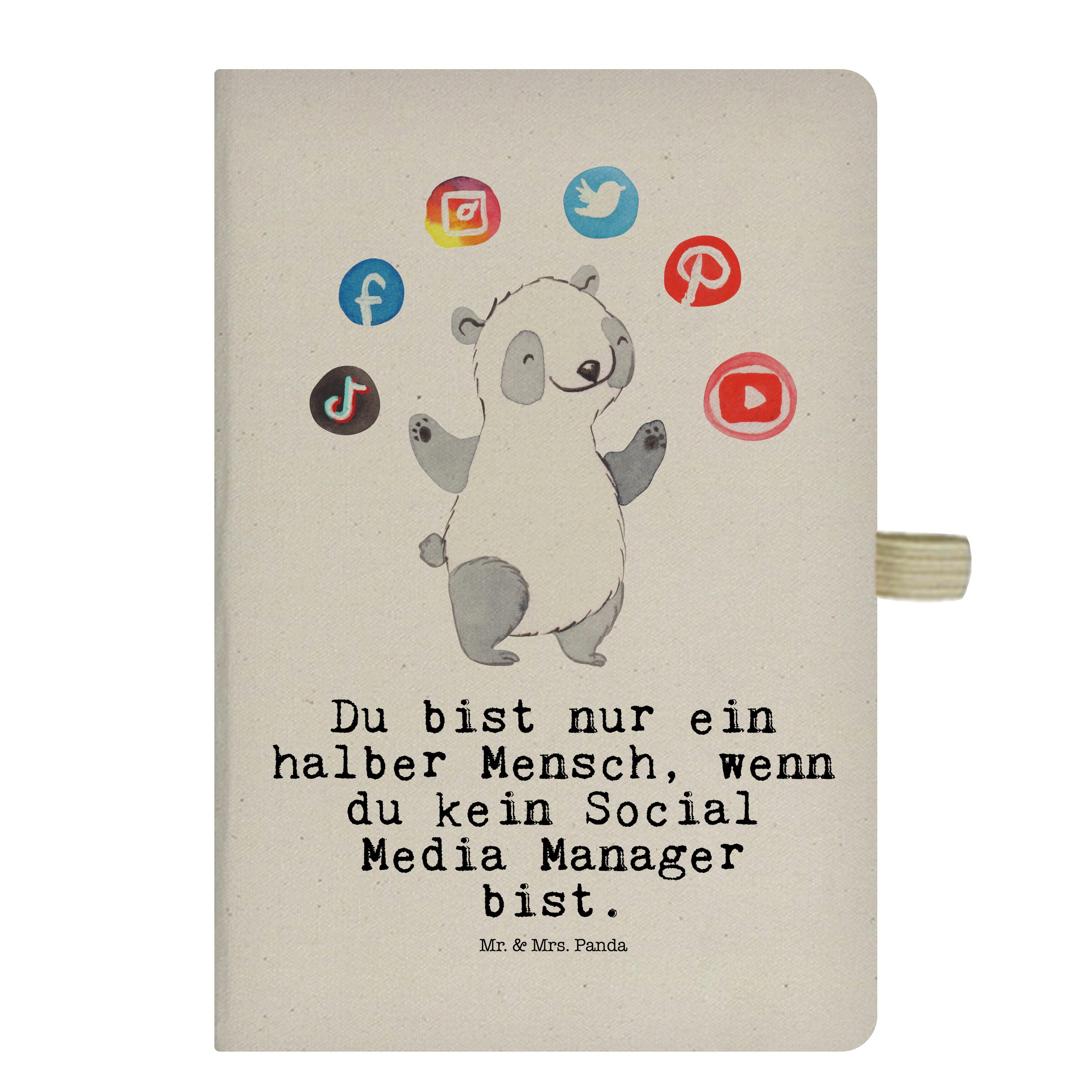 Mr. & Mrs. Panda Notizbuch Social Media Manager mit Herz - Transparent - Geschenk, Dankeschön, S Mr. & Mrs. Panda