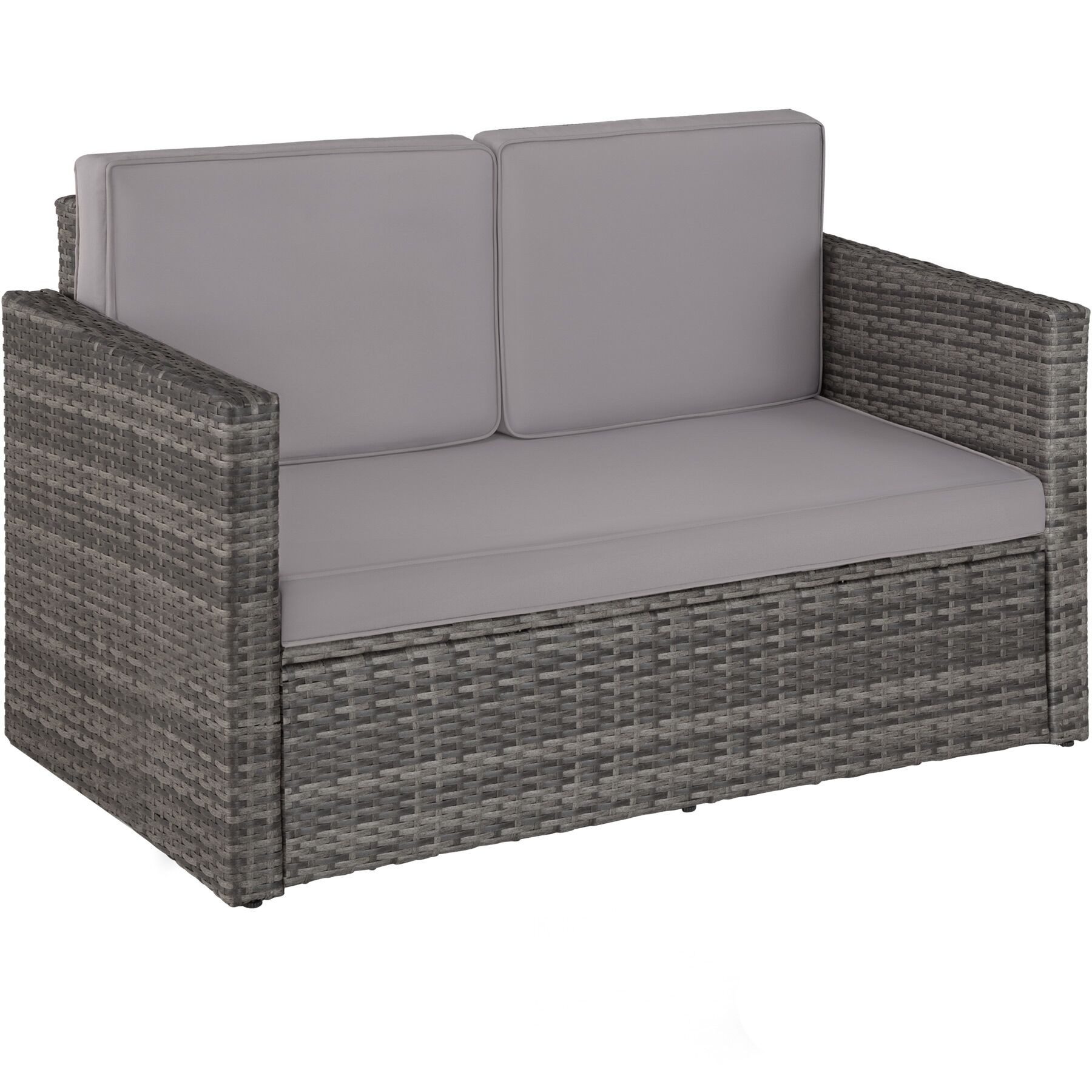 tectake Loungeset Rattan Lounge, Hocker mit klappbarer Stütze, (Gartenlounge Korfu, 2-tlg., in grau), 2-Sitzer, widerstandsfähig, UV-beständig, Dicke der Polster 8 cm