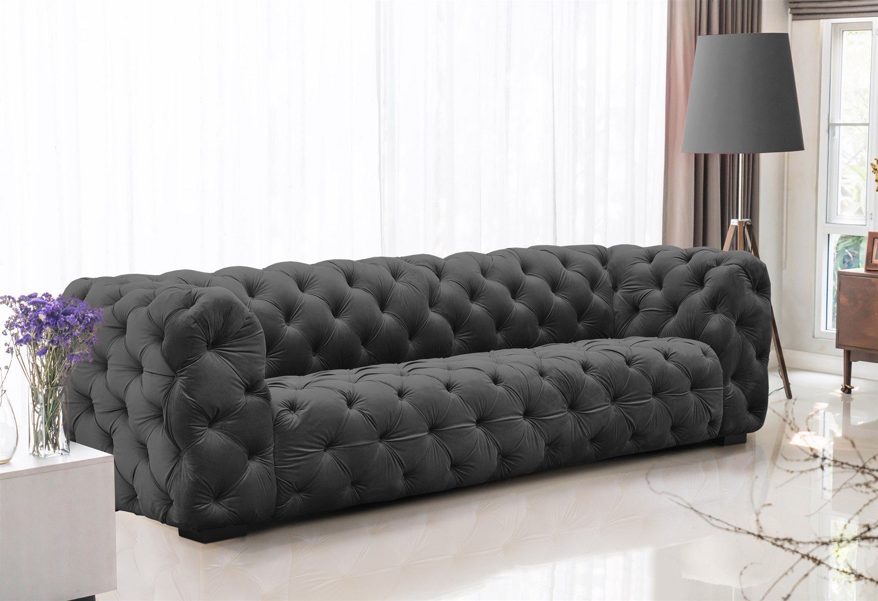 Fun Möbel Sofa Sofa Designer-Sofa NATALIE 4-Sitzer in Stoff, 1 Teile, Rundumbezug Graphit