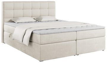 MKS MÖBEL Boxspringbett TOP2, Polsterbett mit Multipocket-Matratze, Stauraumbett