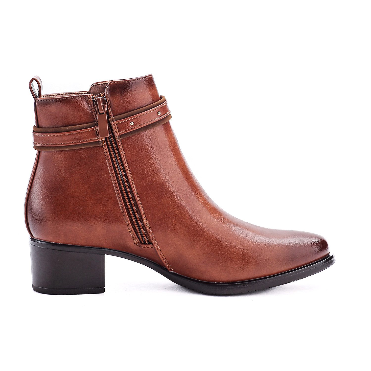 Elara Damen Ankle Boots mit Riemen, Ziernieten und Blockabsatz Stiefelette