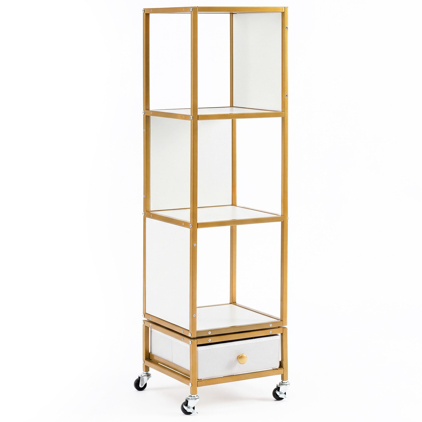 COSTWAY Standregal auf Rollen 360° drehbar, Bücherregal mit Schublade Holz
