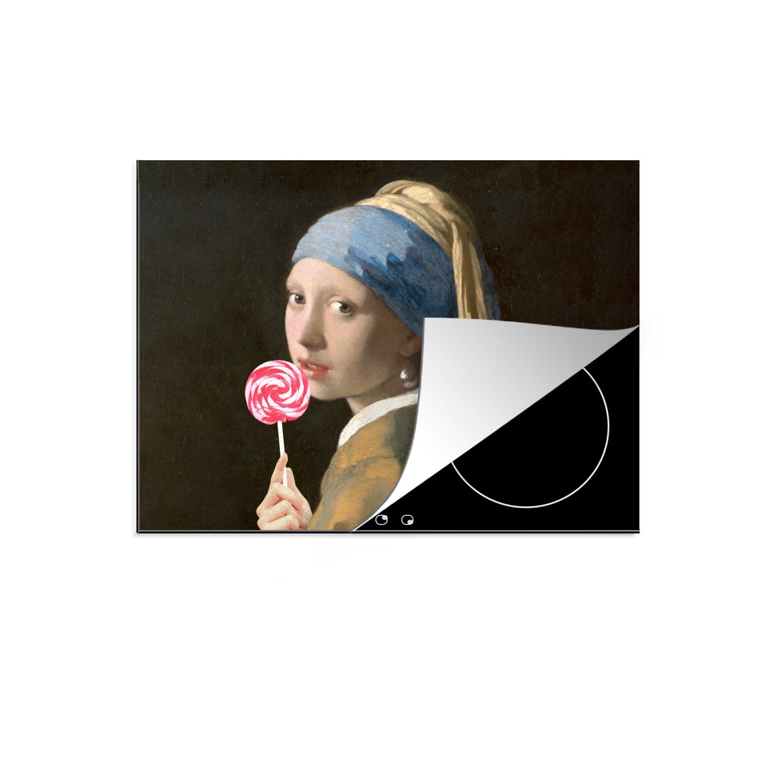 MuchoWow Herdblende-/Abdeckplatte Das Mädchen mit dem Perlenohrring - Vermeer - Süßigkeiten, Vinyl, (1 tlg), 71x52 cm, Induktionskochfeld Schutz für die küche, Ceranfeldabdeckung