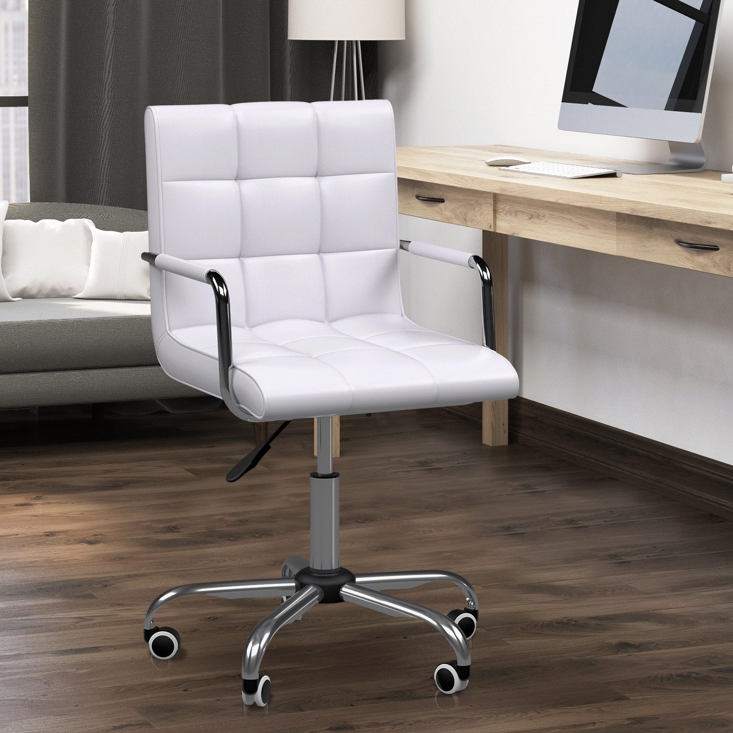 HOMCOM Bürostuhl Drehstuhl im Retrodesign, höhenverstellbar (Arbeitsstuhl, 1 St), Weiß 52,5 cm x 54 cm x 84-99 cm