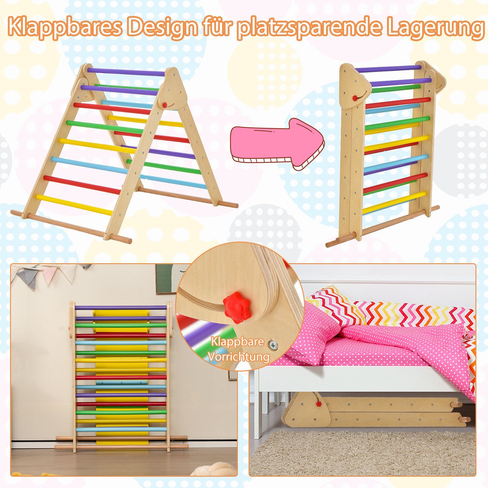  COSTWAY Klettergerüst 3 in 1 Kletterdreieck, mit Rutsche, aus Holz Illustration 