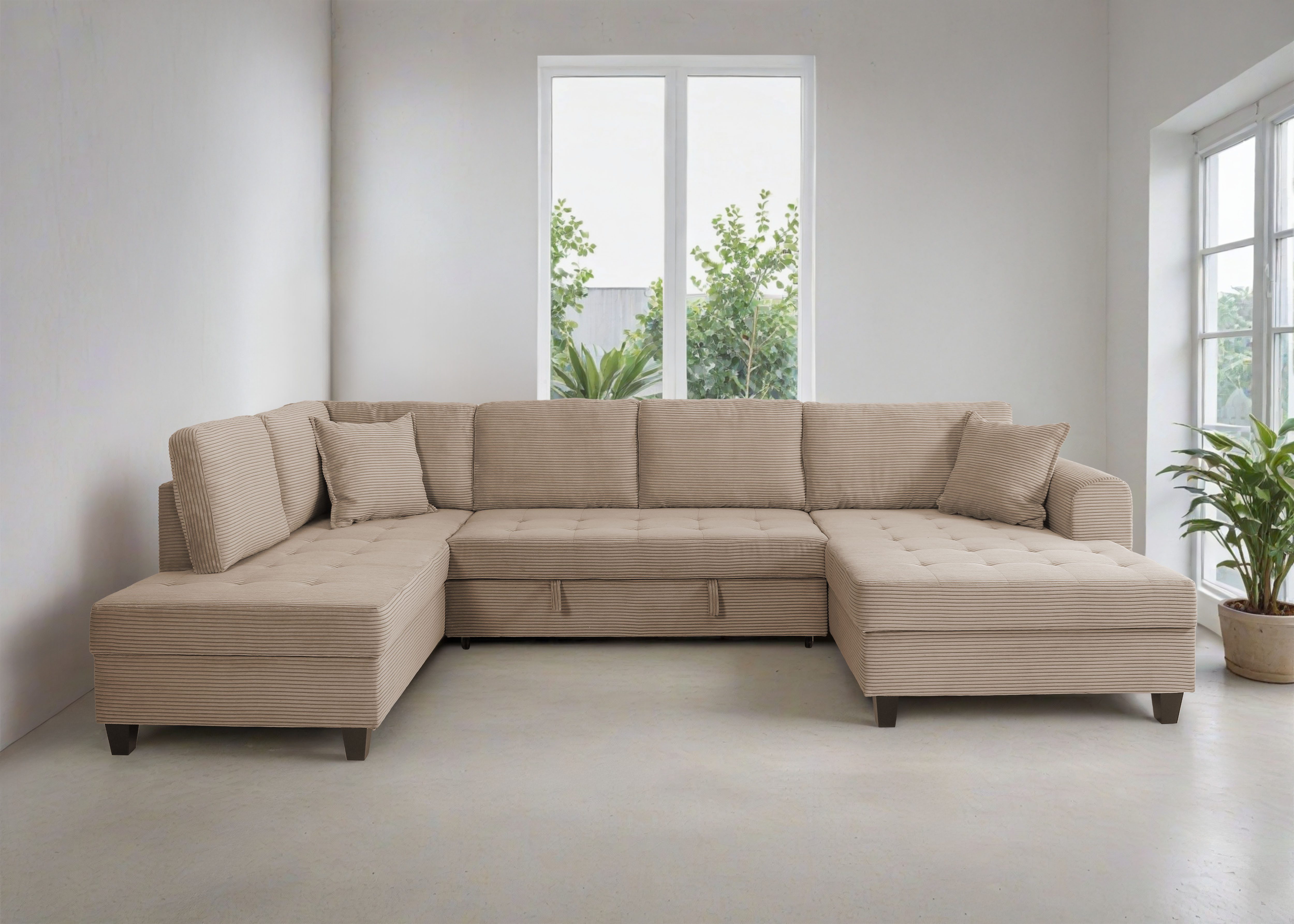 Trends by HG Wohnlandschaft Moritz U-Form, B: 324 cm, mit Bettfunktion, Bettkasten & Zierkissen
