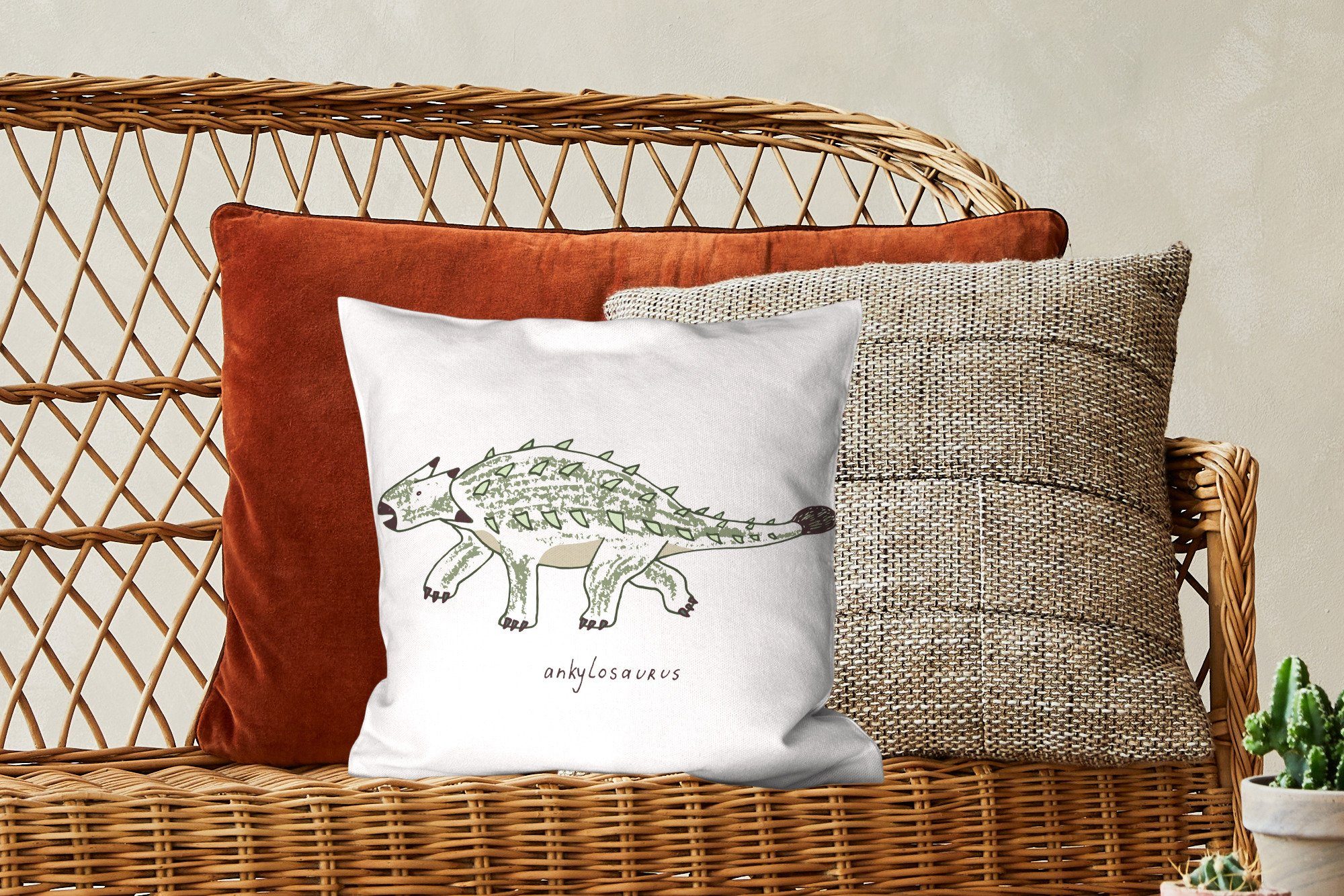 Deko, Kinder, Wohzimmer, - - Kinderzimmer Füllung Sofakissen mit Mädchen MuchoWow Kind Schlafzimmer, Ankylosaurus - - Dekokissen Zierkissen für Dinosaurier -