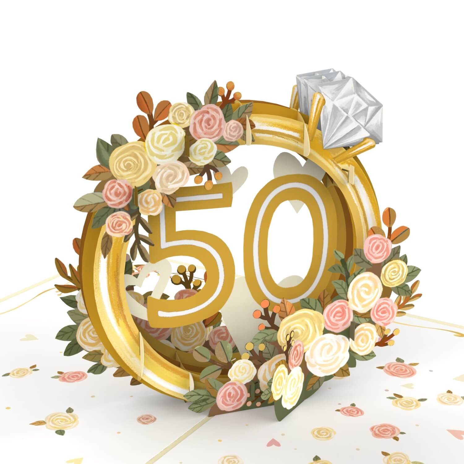 papercrush Glückwunschkarte Goldene Hochzeit Pop-Up Karte, Goldhochzeit, 50 Jahre Jubiläum, Handgemacht